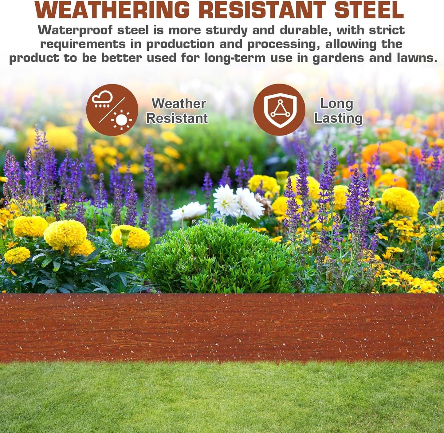 42 Inch Cor-Ten Steel Landscape Edging, 9.4 Inch Hammer in Landscape Edging,Garden Edging Border for Lawn, Flower Bed, Yard