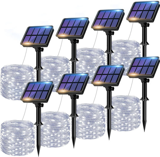 btfarm 8 Pack Solar String Lights Outdoor, Total 640LED 264FT Solar Fairy Lights Waterproof 8 Modes, Copper Wire Twinkle Lights Solar for Outside Garden Patio Tree Xmas Wedding Party Decor, Cool White