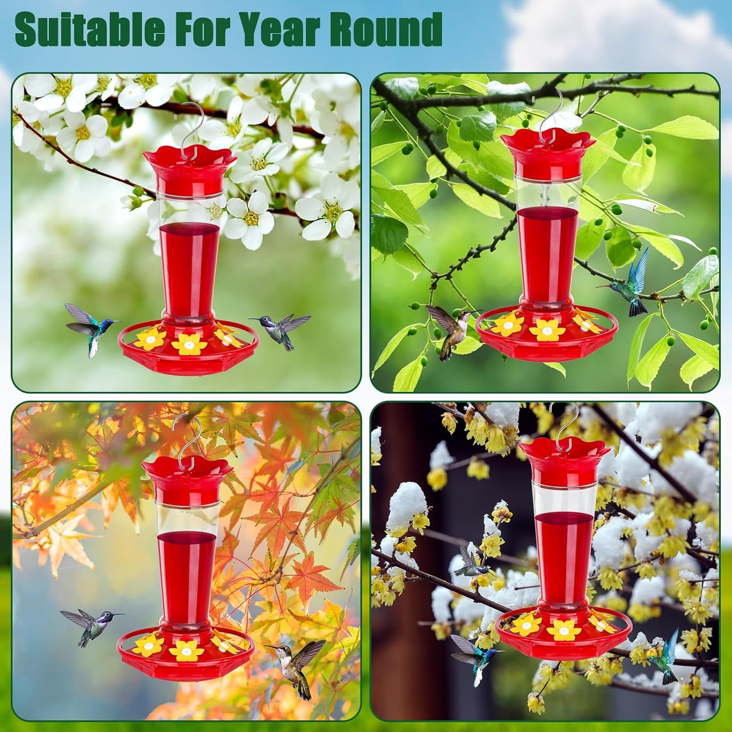 Glass Hummingbird Feeders for Outdoors Hanging Ant and Bee Proof Clear 10 OZ 2 Pack Bird Feeders for Outside Hanging 6 Feeding Stations Bird Nectar Feeder for Garden Yard Décor Gifts for Mom