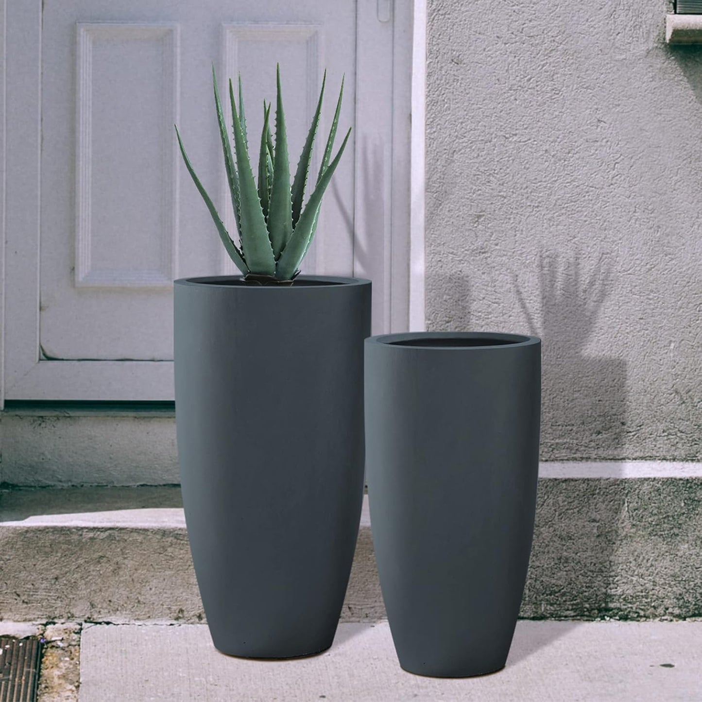 Kante 31.4" and 23.6" H Charcoal Finish Concrete Tall Planters Large Outdoor Indoor Decorative Plant Pots with Drainage Hole and Rubber Plug, Modern Tapered Style for Home and Garden