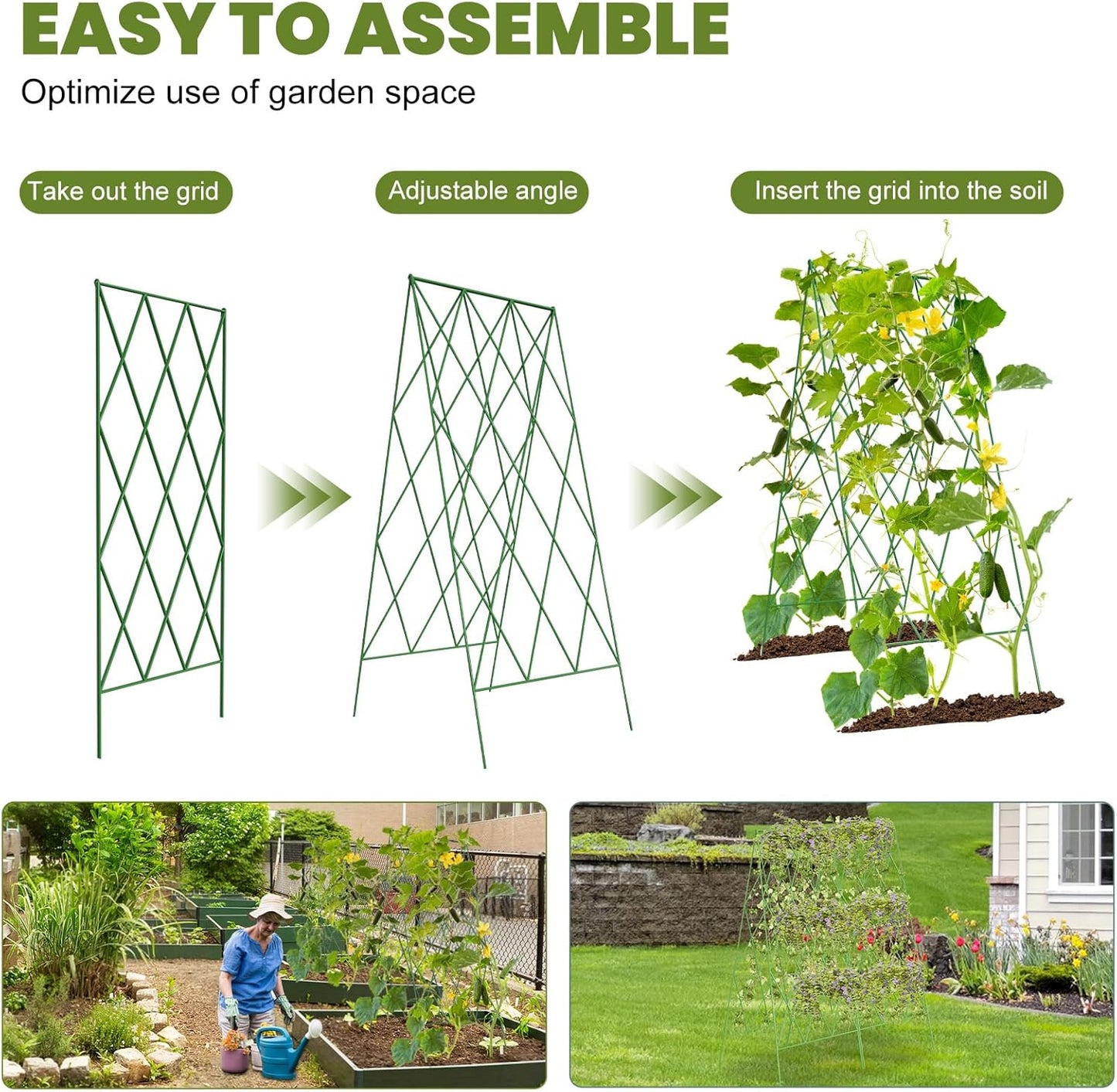 Cucumber Trellis 2 Pack, Foldable A-Frame Garden Trellis for Raised Bed Garden Grow Support with Plant Support Clips, Twist Ties, Plastic Ties, for Cucumber,Tomato, Climbing Plants and Flowers