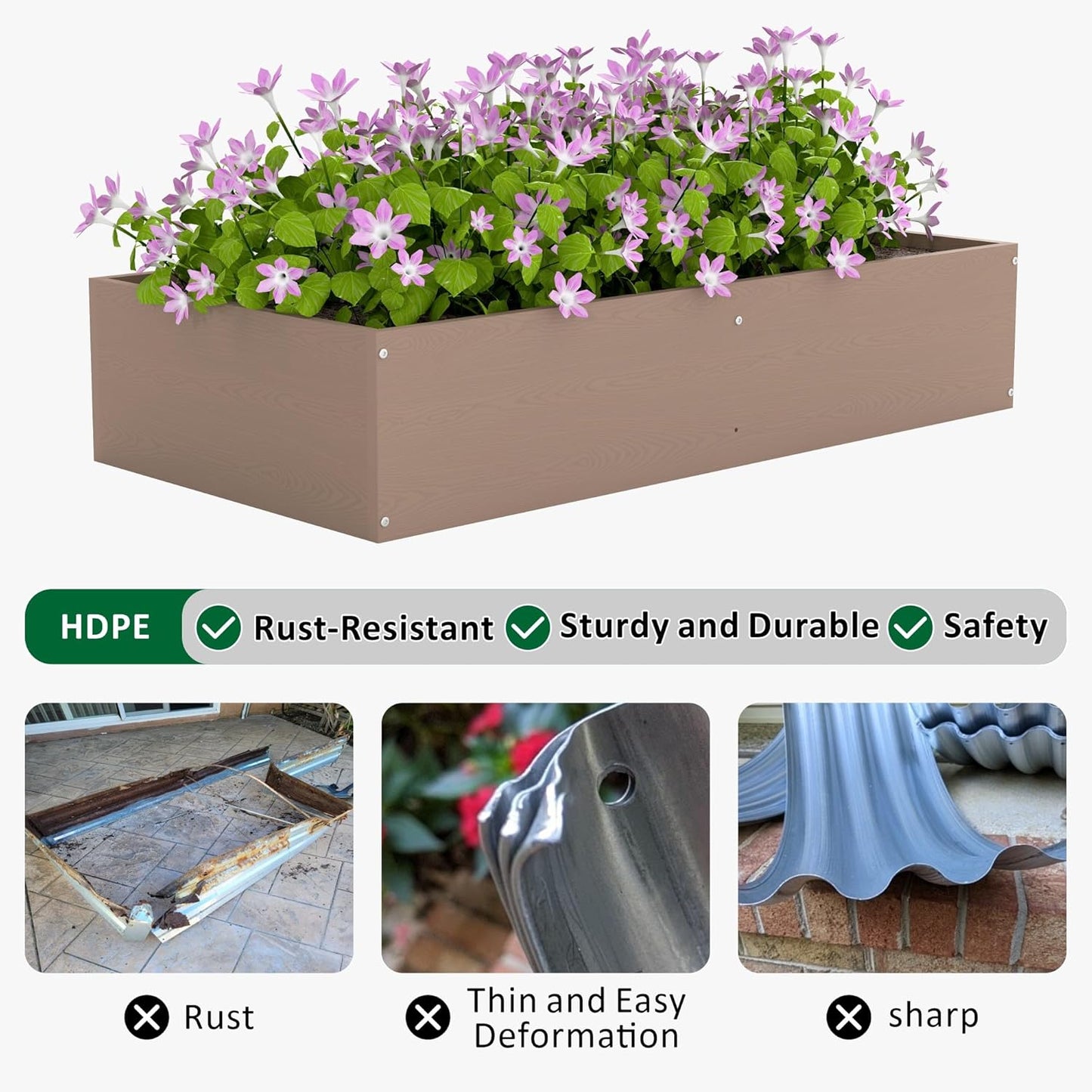 HDPE Raised Garden Bed 47.24 * 24.4 * 9.65 in,Vegetable Planter Bed Outdoor,Elevated Horticulture Planter Bed,Waterproof,Rot-Resistant and Non-Cracking Above Ground Garden Bed(Light Brown)