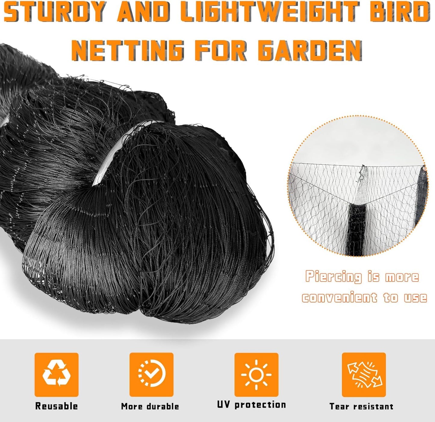 Bird Netting for Garden Heavy Duty Nylon Mesh Garden Netting for Garden Protection Bird Fence Plant Netting Protection Against Birds, Deer, Squirrels and Other Animals (15x30FT)