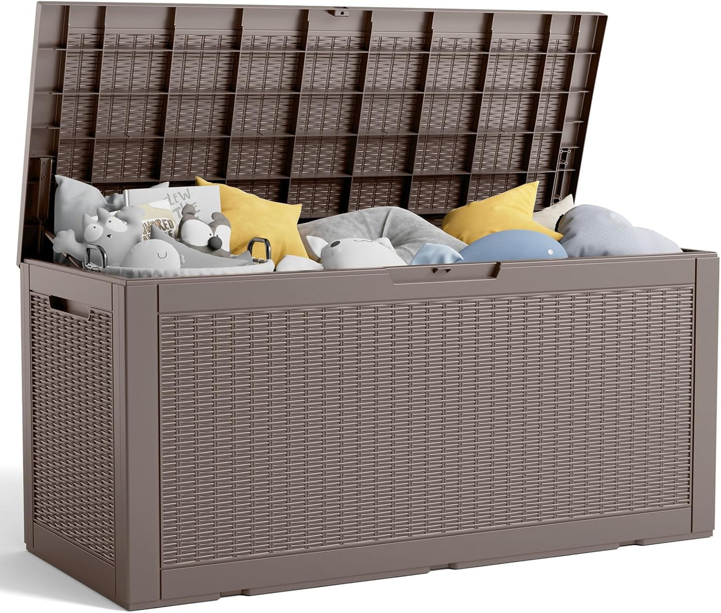 100 Gallon Resin Deck Box, Lockable Patio Outdoor Storage Box for Furniture, Garden Tools and Tools Storage, Waterproof Outside Storage Boxes - Grey