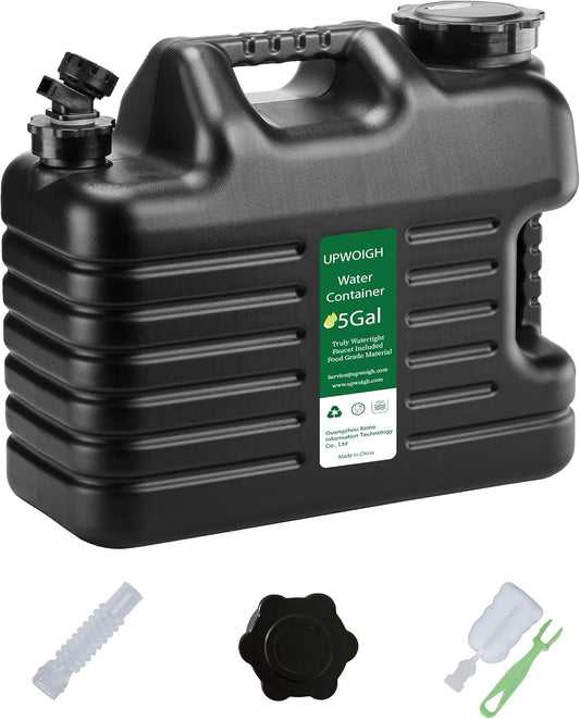 5 Gallon Water Jug, Thickened Water Storage Overlanding Gear Containers, Camping Essential Truly Leak-Proof Black Water Tank,BPA Free Portable Emergency Water Can for Outdoors and Hiking