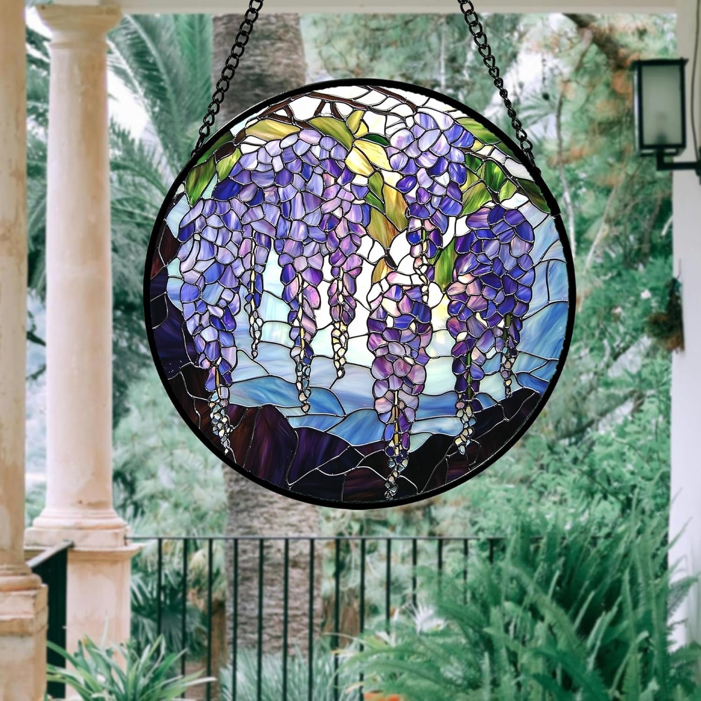 Stained Glass Window Hanging, Purple Wisteria Flowers Suncatcher for Doors Window Home Plant Sun Catchers Decoration Mother's Day Birthday Gifts for Women, Men, and Mom 11.8x11.8 in