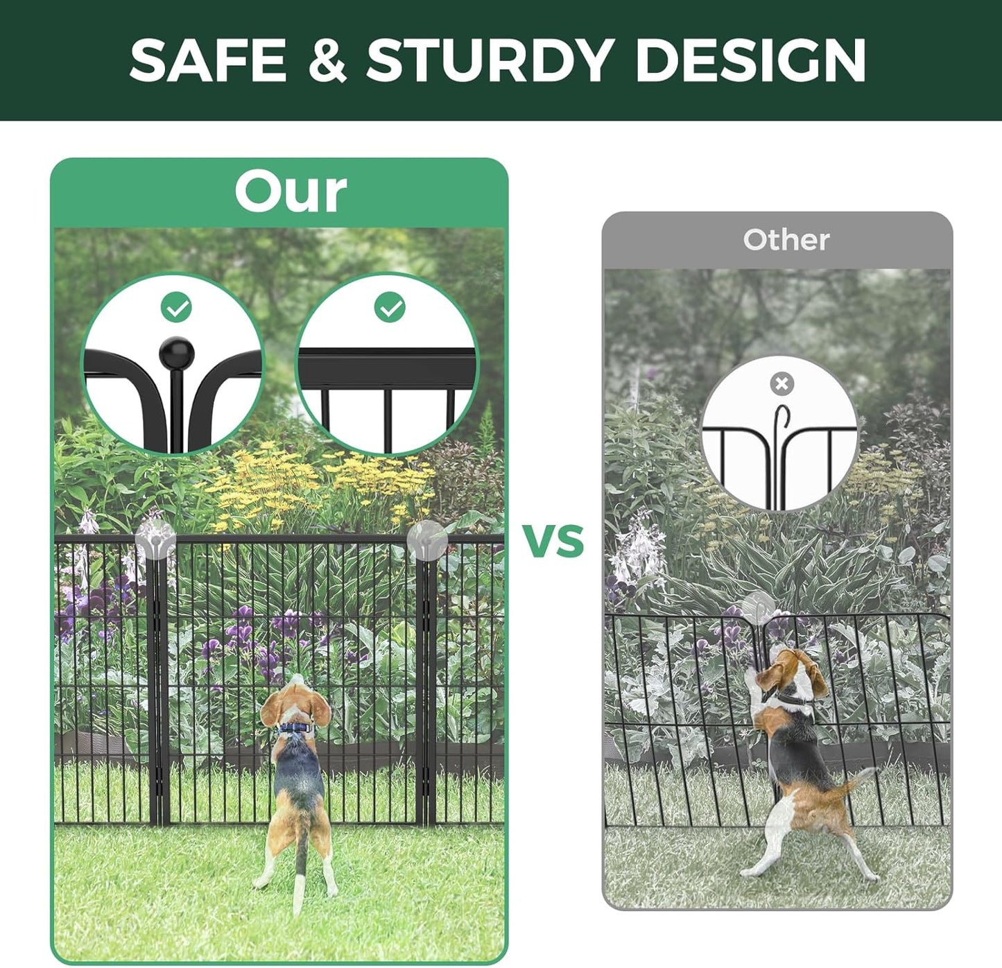 FXW Garden Fence Outdoor for The Yard – 24in(H) x 60.9ft(L) Heavy Duty Metal Animal Barrier for Dog and Rabbit, Decorative Dog Fence, 32 Panels, Black