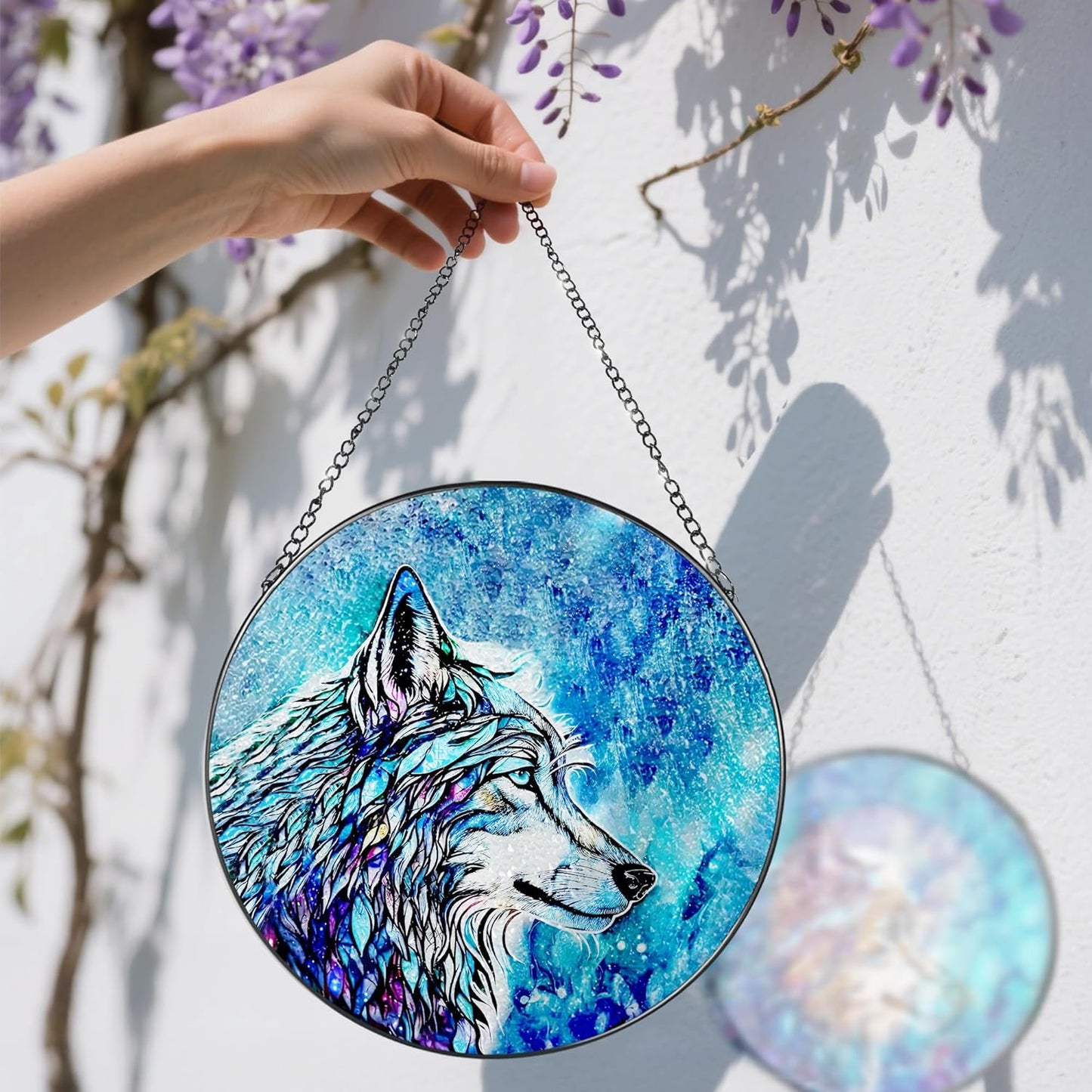Stained Glass Window Hanging, Stained Glass Suncatcher, Wolf Sun Catcher, Window Hanging Decor, Wolf Lover Gift, Gifts for Fathers Day or Mathers Day, Christmas or Birthday Gift, Gifts for Women Men