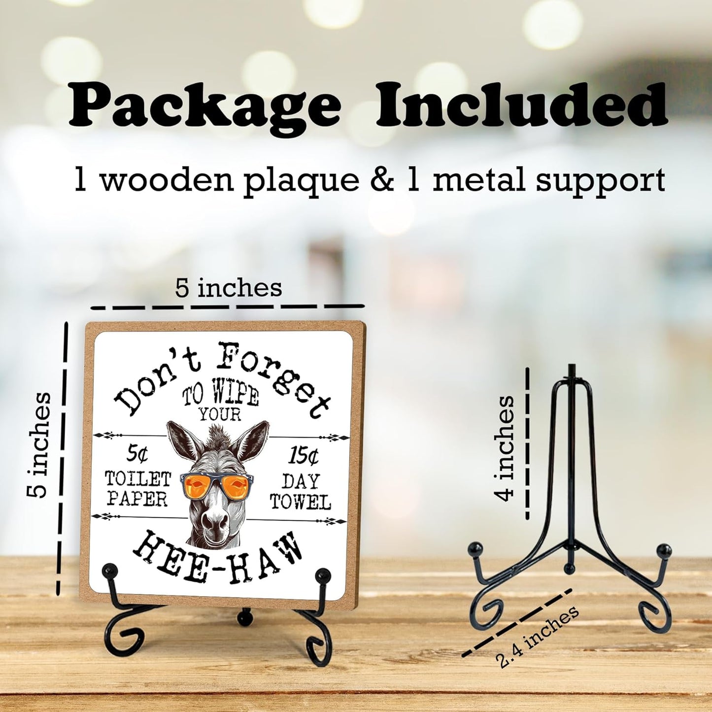 5" Wooden Plaque,Don't Forget To Wipe Your, Western Donkey Decor With 1 Metal Support, Bathroom Toilet Decor, Rustic Farmhouse Home Guest Room Bathroom Decorations And Accessories -B10