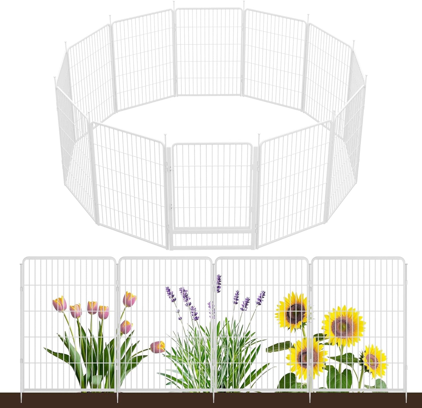 Decorative Garden Fence with Gate 40 in(H) x 26.8 ft(L) 12 Panels, Heavy Duty Metal Animal Barrier Fence for Yard, Flower Bed Fencing, Garden Border Fence, Easy Set Up, White