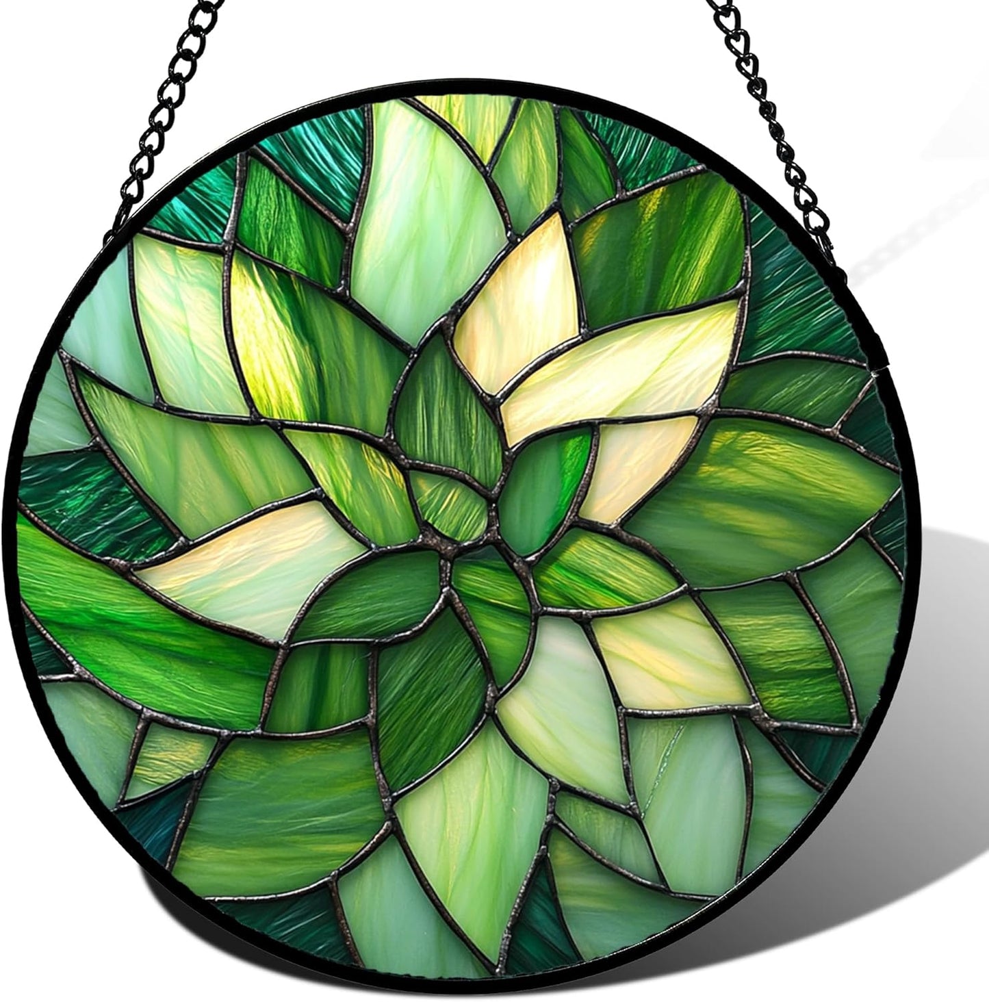 Stained Glass Window Hanging - Green Plants Suncatcher for Doors Garden Patio Flowers Sun Catchers Decor Christmas Mother's Day Birthday Gifts for Women Men Mom Nana Friend 15 in
