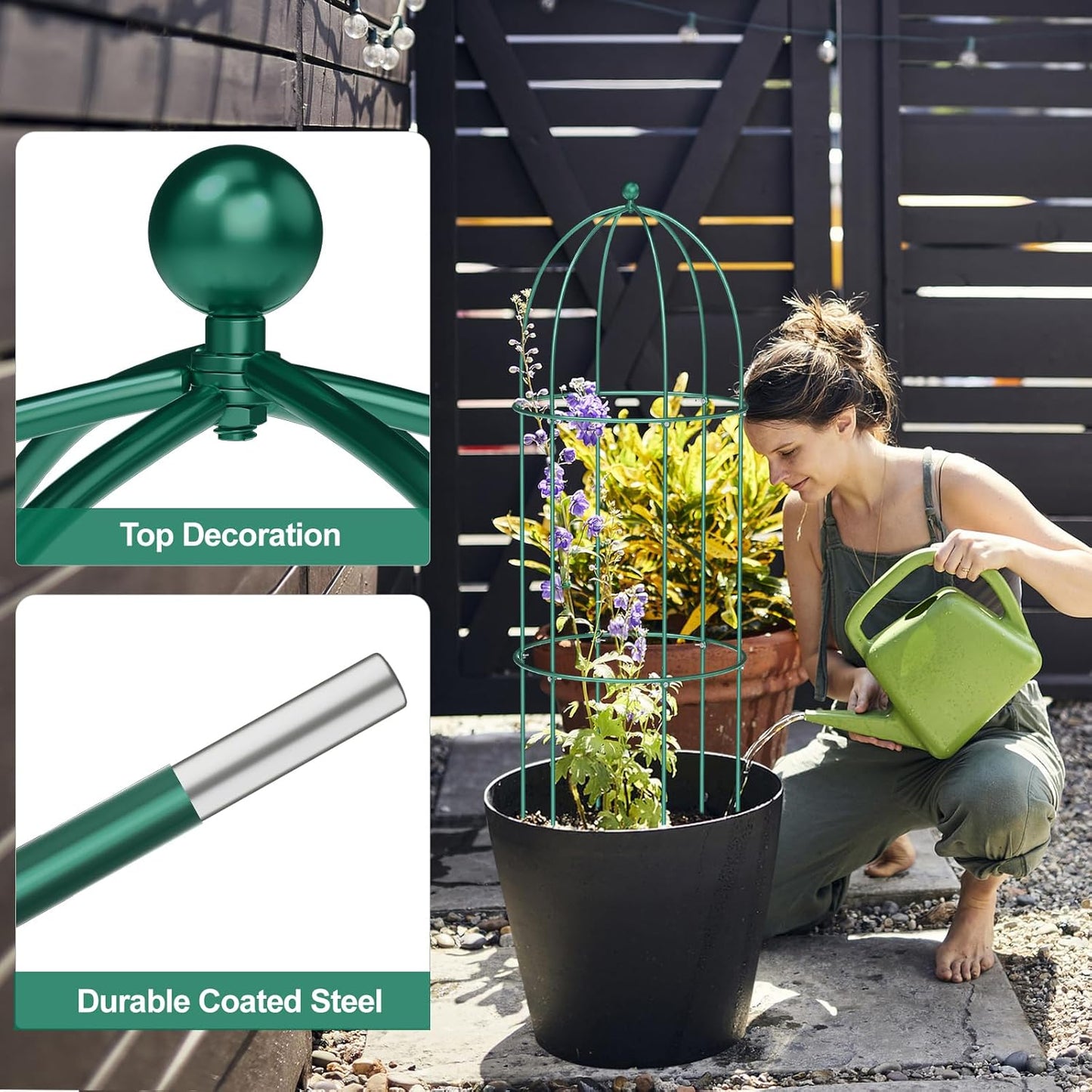 3 Pack Metal Plant Cage Support, 47" H Peony Support Tomato Cage Garden Obelisk Trellis Rose Trellis Support Tower Obelisk Garden Trellis for Clematis Vine Jasmine Support Outdoor Indoor