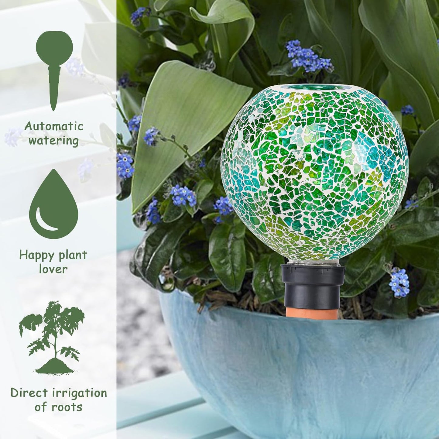 Terracotta Watering Spikes Mosaic Plant Watering Globes for Outdoor Plants 2 Pack Automatic Plant Waterer Indoor for Pots Garden Office
