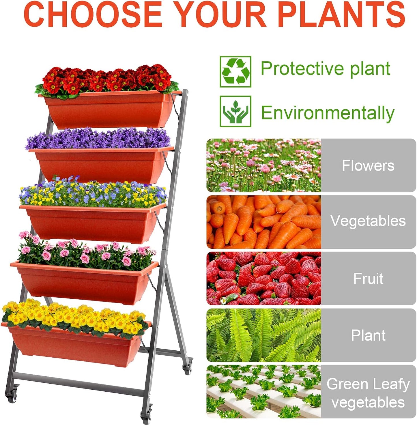 EDOSTORY 4.5 FT Height Vertical Garden Planter Removable Brick Red Raised Bed Box with 5 Container Boxes,Digging Claw Gloves,Trowel,Purning Shears for Outdoor Vegetables Flowers