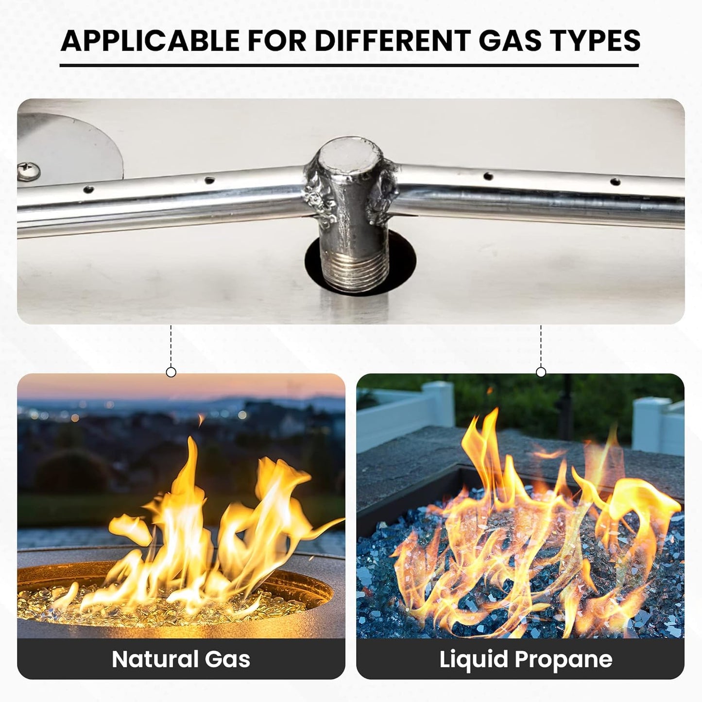 Stainless Steel Fire Pit Burner Pan & Ring, Works with Liquid Propane or Natural Gas, 22-Inch Pan, 18-Inch Ring, 150,000 BTU Max