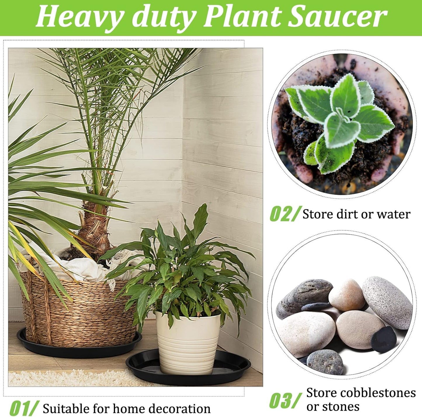 Eccliy 12 Pcs Plastic Plant Saucers Round Plant Tray Large Flower Pot Heavy Duty Planter Water Trays Thick Planter Drip Saucers for Indoors and Outdoors(16 Inch,Black)