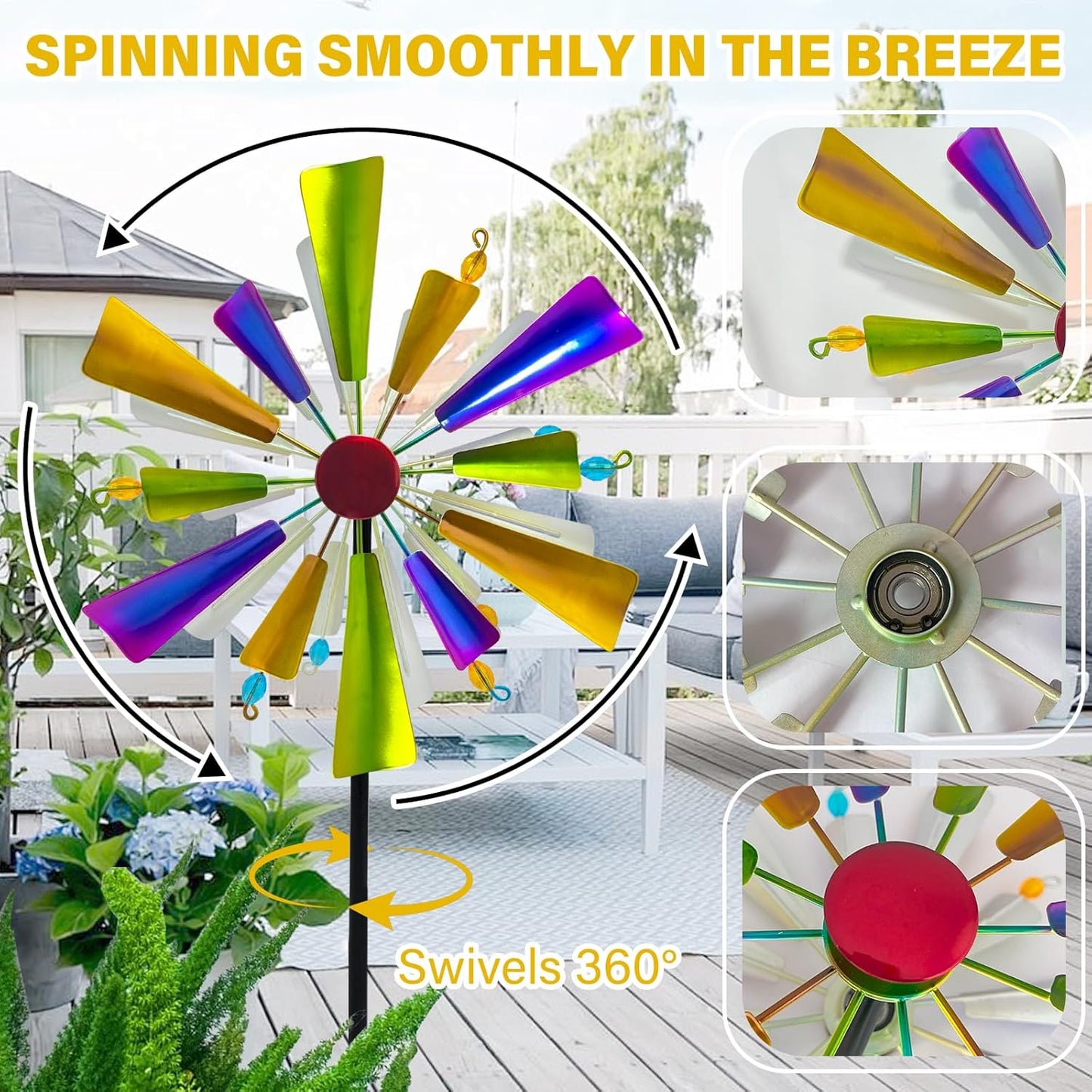 45" Rainbow Wind Spinners for Yard and Garden, Double Layered Metal Kinetic Wind Spinner Outdoor Decor, Wind Sculpture Yard Art Decorations for Patio, Lawn & Garden