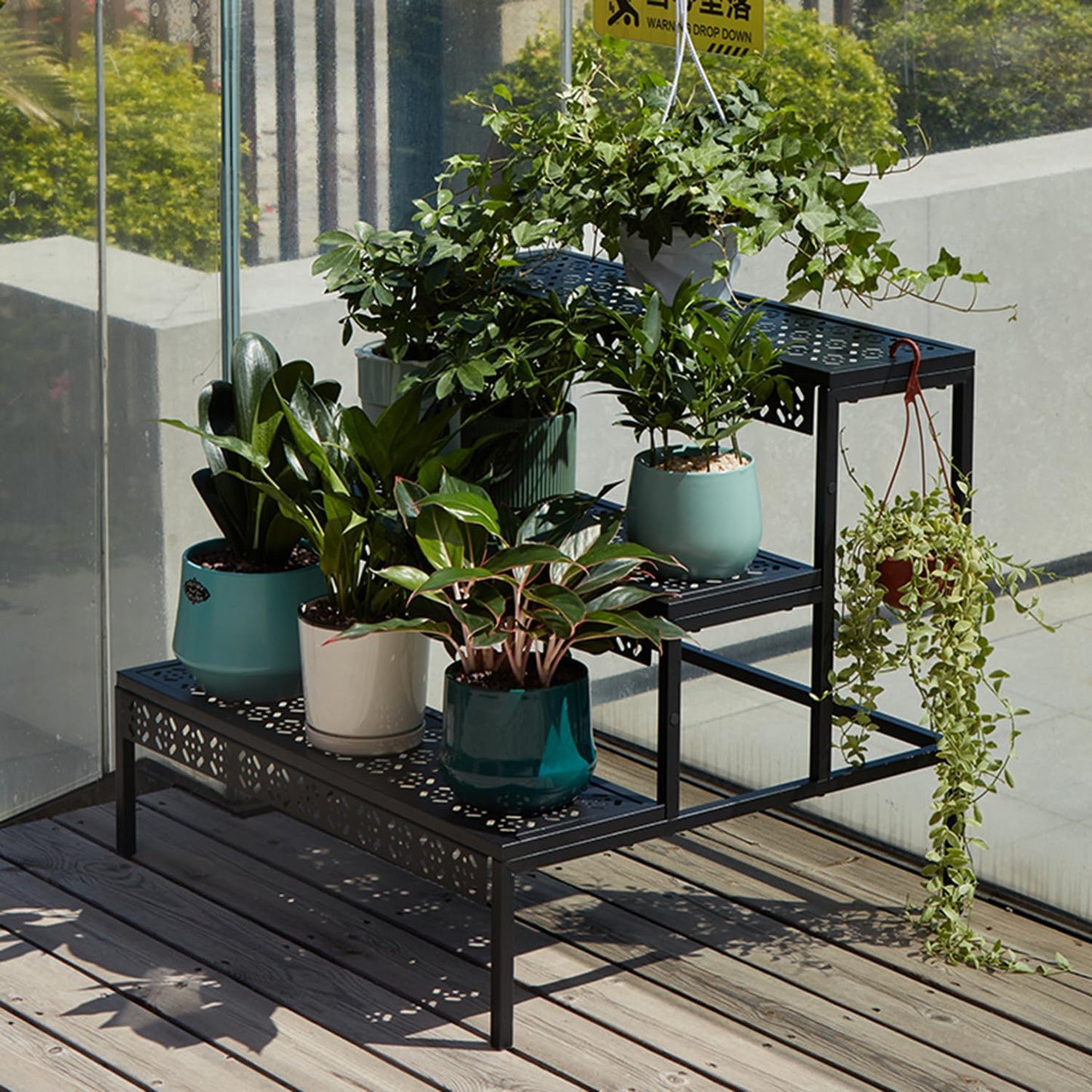 3 Tier Metal Plant Stand,Rectangle or Round Decorative Flower Step,Garden Shelf Flower Pot Holder Storage Organizer Rack for Indoor Outdoor Use