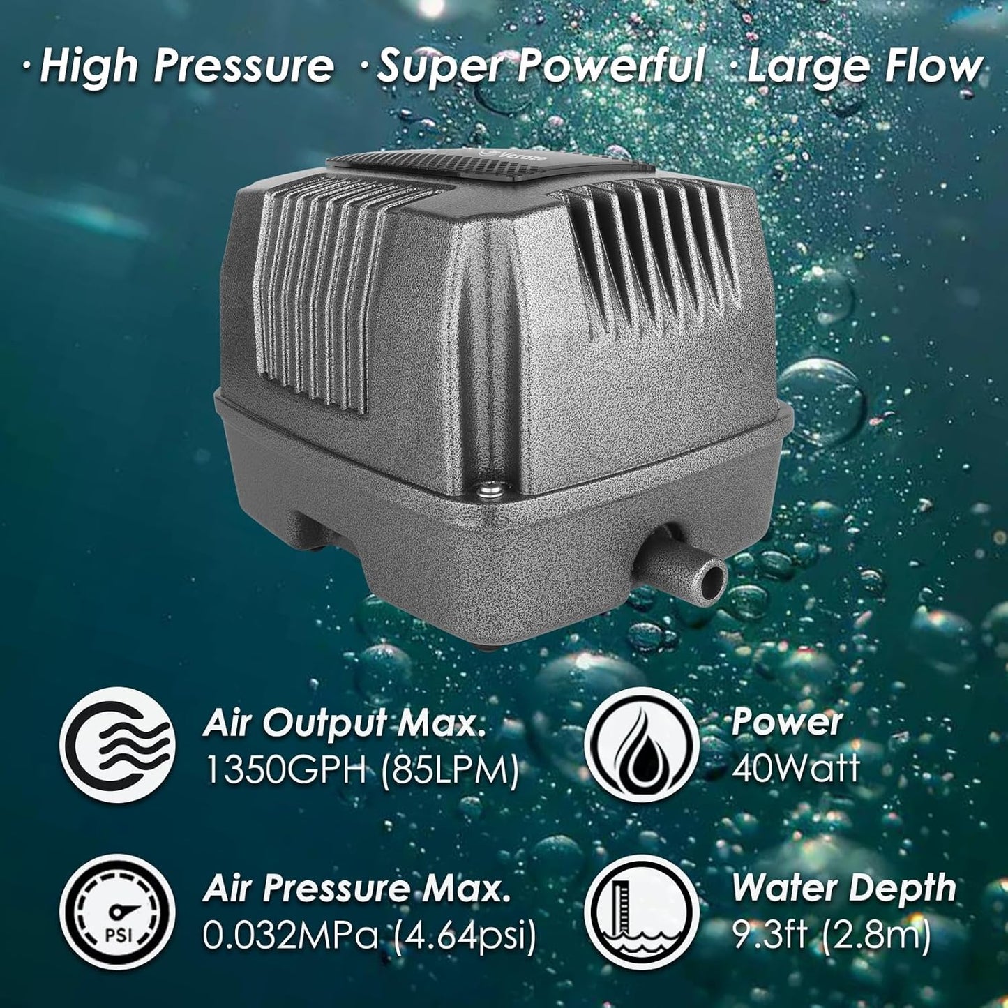 Powerful Linear Air Pump, KP-80 Pond Air Pump Pond Aerator, 1350GPH Aeration System for Koi Pond Aeration, Aquarium, Waste Treatment, Fish Farm, Seafood Restaurant