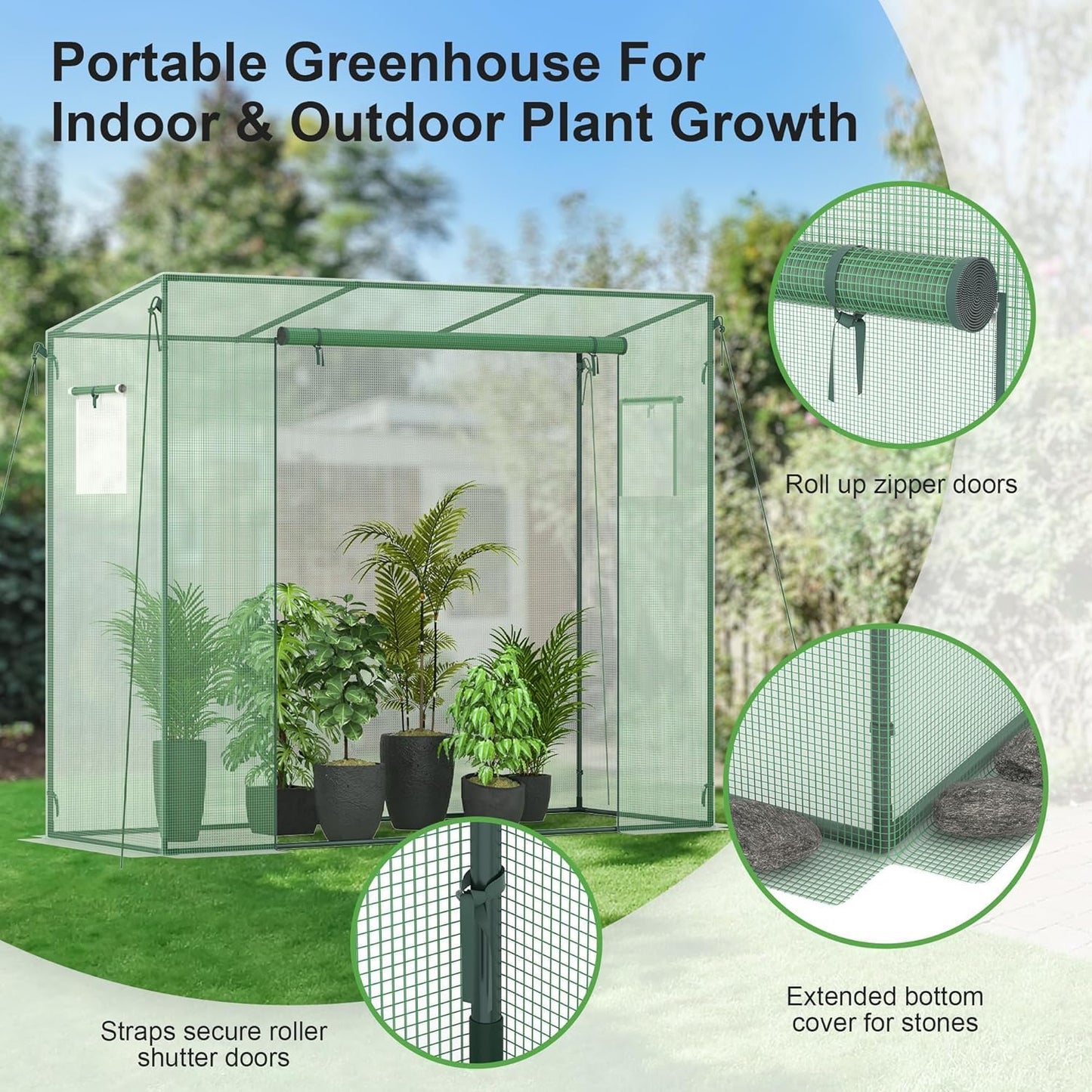 Greenhouse, Phonjoroo Lean to Small Greenhouse w/ 2 Side Windows & Zipper Rolling Door Tomato Greenhouses w/ Thicken PE Cover Outdoor Plant House Portable Small Hot House Winter Storage