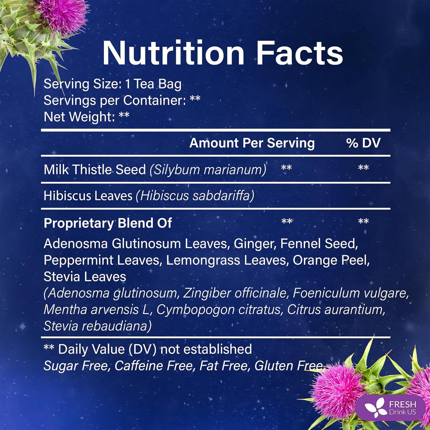 FreshDrinkUS, Premium Liver Herbal Detox Tea – Strong Blend Of Milk Thistle, Hibiscus, Peppermint & Ginger | Fennel, Lemongrass & Orange Peel with Stevia | Vibrant Caffeine-Free Botanical Blend