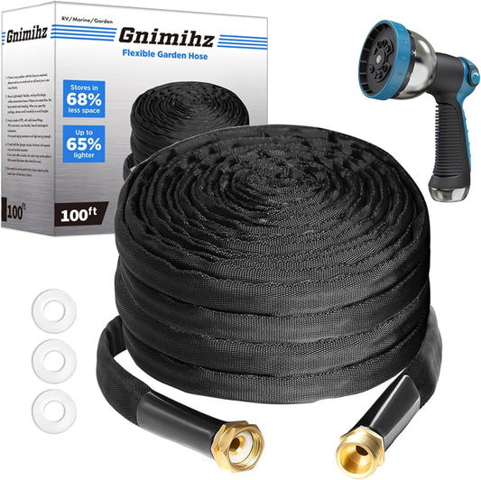 Garden Hose 100ft, Made of TPE(BetterThan PVC), with 10 Patterns Sprayer Nozzle, Ultra-Light & Flexible Water Hose with Solid Brass Fittings, Non-Shrinking, Drinking Water Safe Material