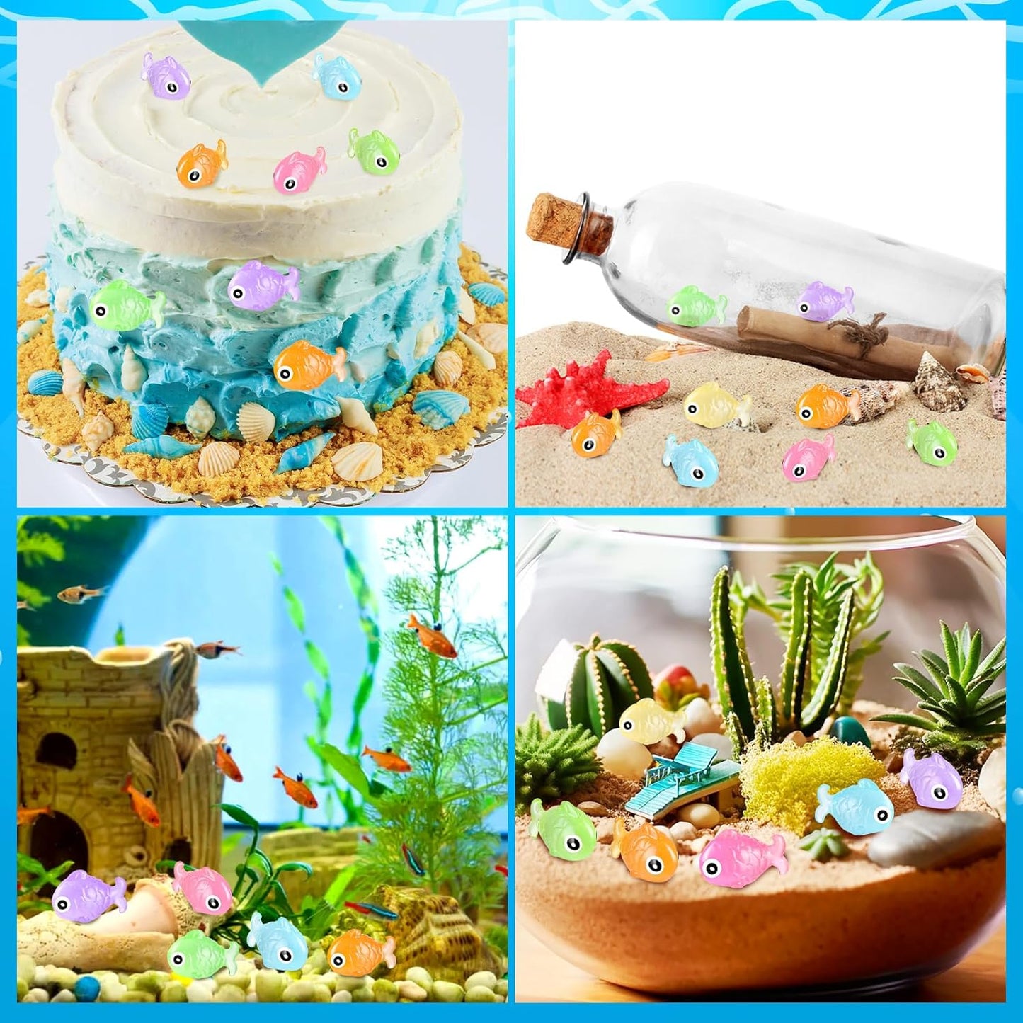 48Pcs Luminous Mini Resin Fish, Miniature Glow in The Dark Fish Ornament for Garden, Landscape, Aquarium, Dollhouse, Birthday Party, Room Crafts Decor