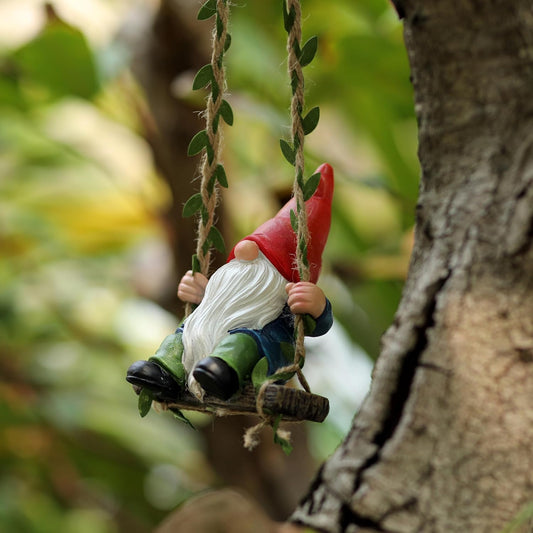 Garden Gnome on Swing Statue Decoration Figurine Ornament for Indoor Outdoor Home Patio Yard Lawn,Gift for Mom