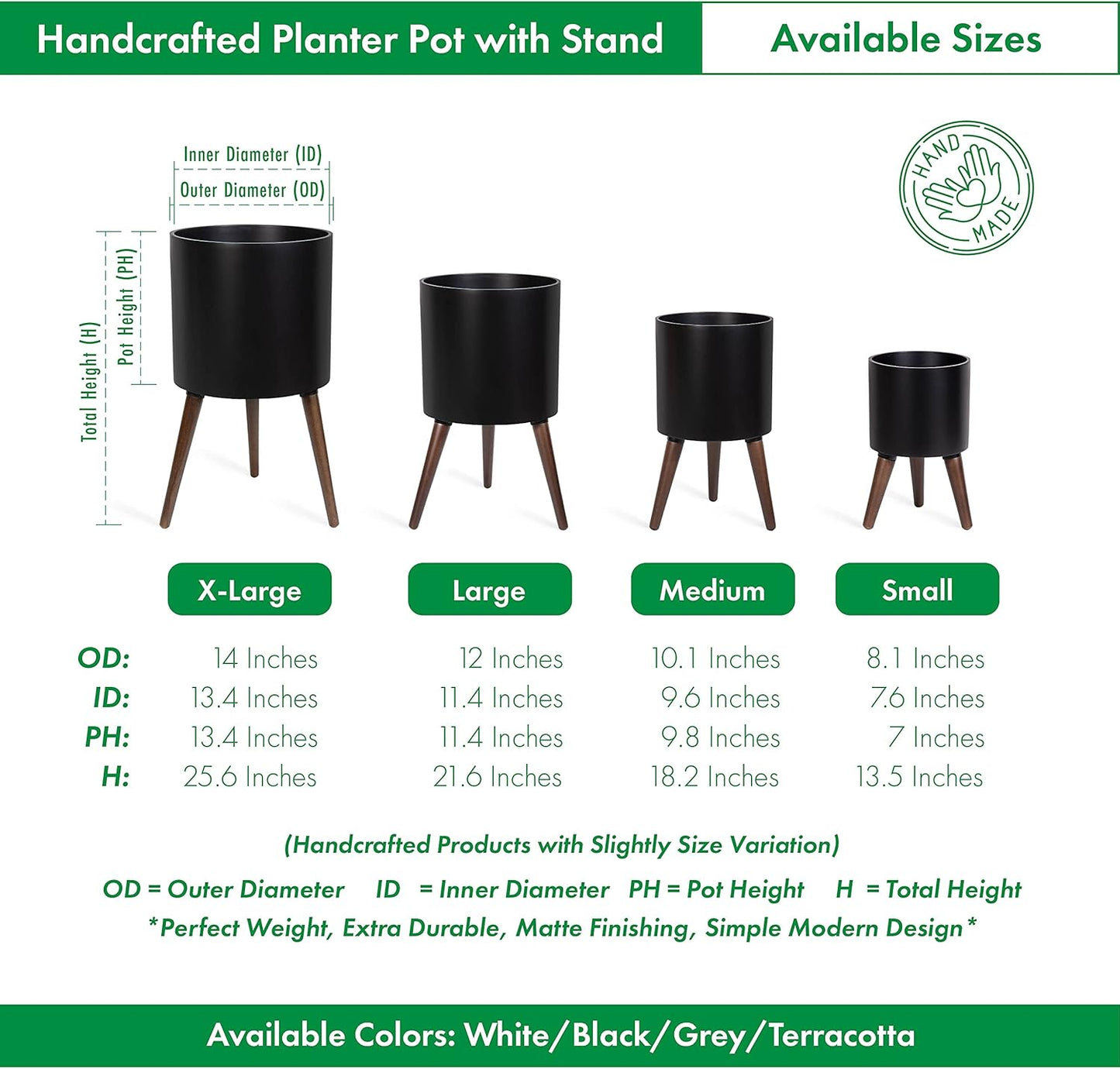 D'vine Dev 14 Inch Planter Pot with Stand, Mid-Century Tall Plant Pot with Legs for Indoor Plants, X-Large, Black, 88-O-D-2