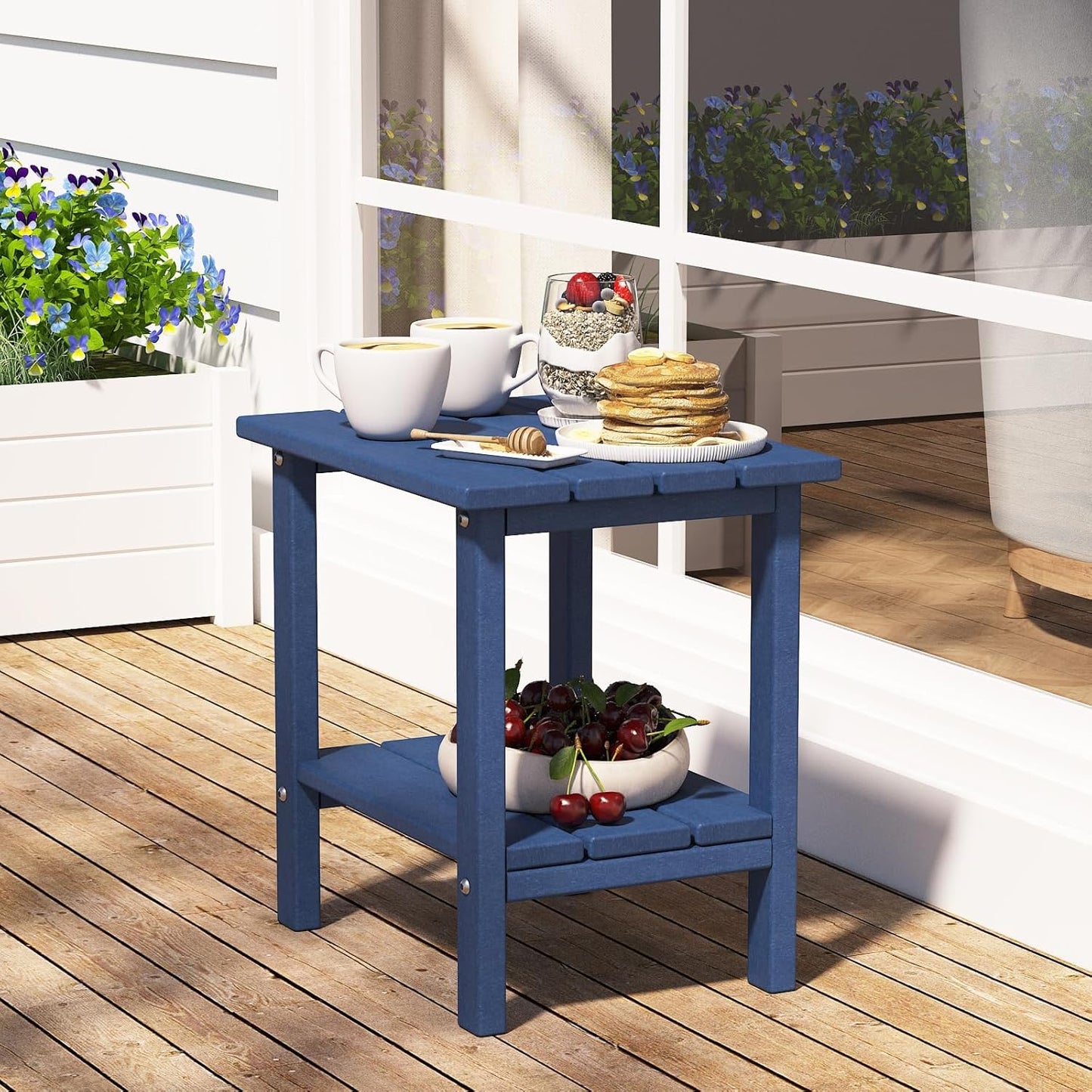 Outdoor Side Table, Weather-Resistant Patio Side Table for Backyard, Pool & Porch, Durable & Stylish Patio End Table (Dark Blue)
