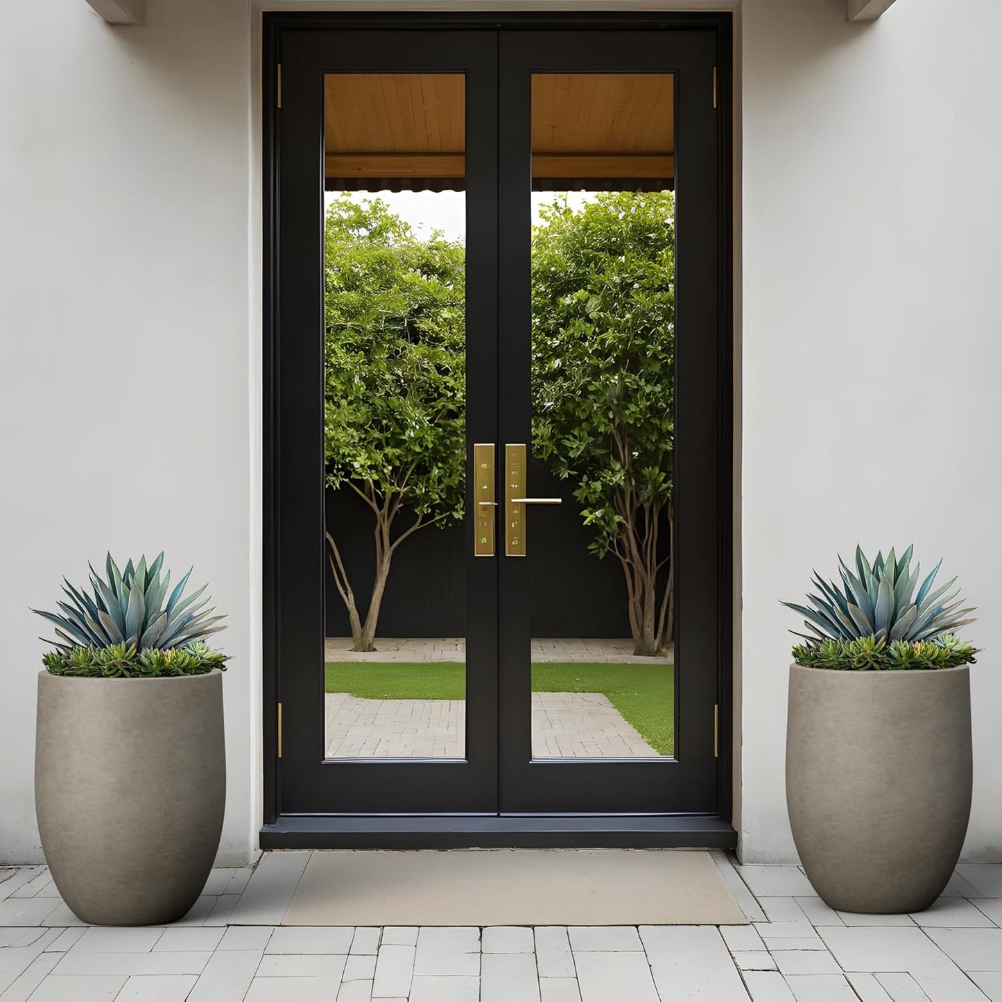 Kante 21.7" H Stone Gray Concrete Tall Planter, Large Decorative Garden Pot with Drainage Hole and Rubber Plug for Outdoor Indoor Plants, Modern Round Style for Home and Garden