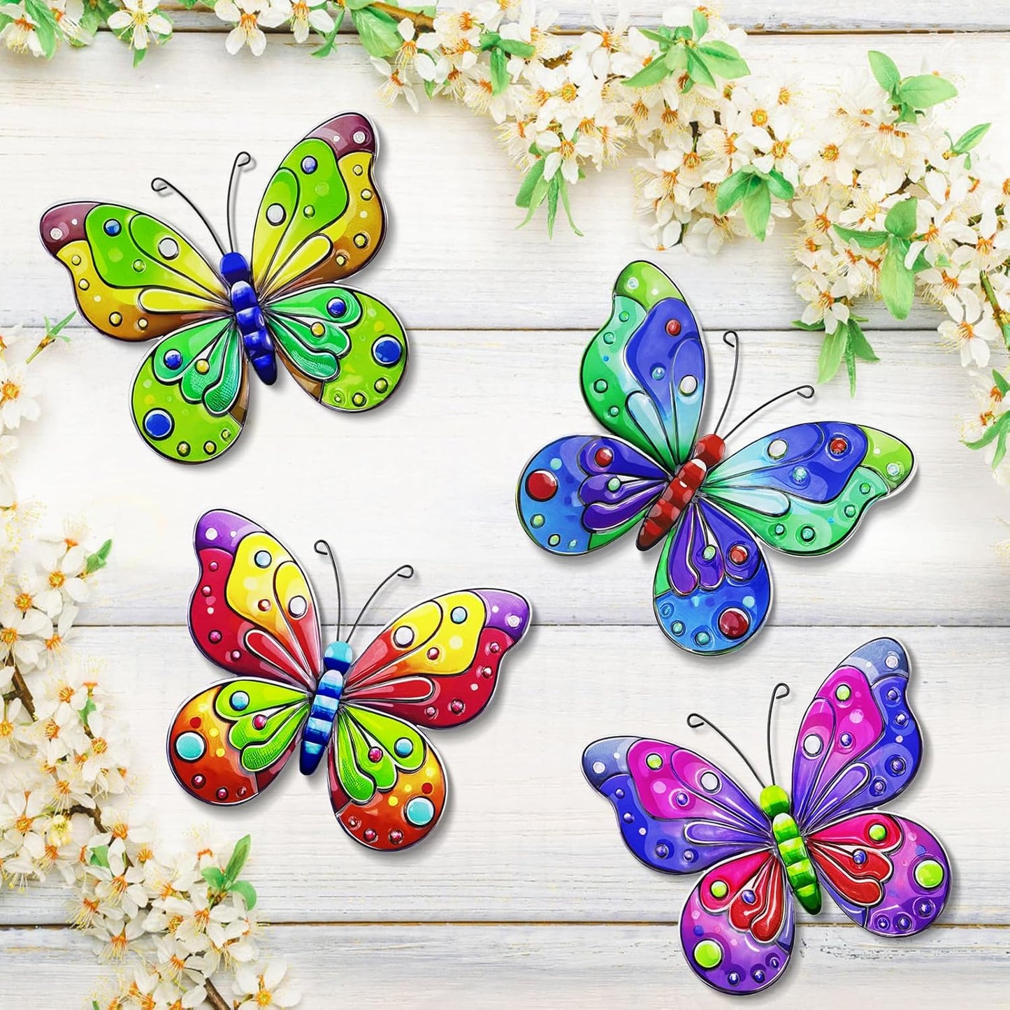 ULENDIS 4 Pack Metal Butterfly Wall Decor, Outdoor Fence Wall Art Decor, Hanging Decoration for Garden Backyard Living Room Balcony Patio Indoor(B)