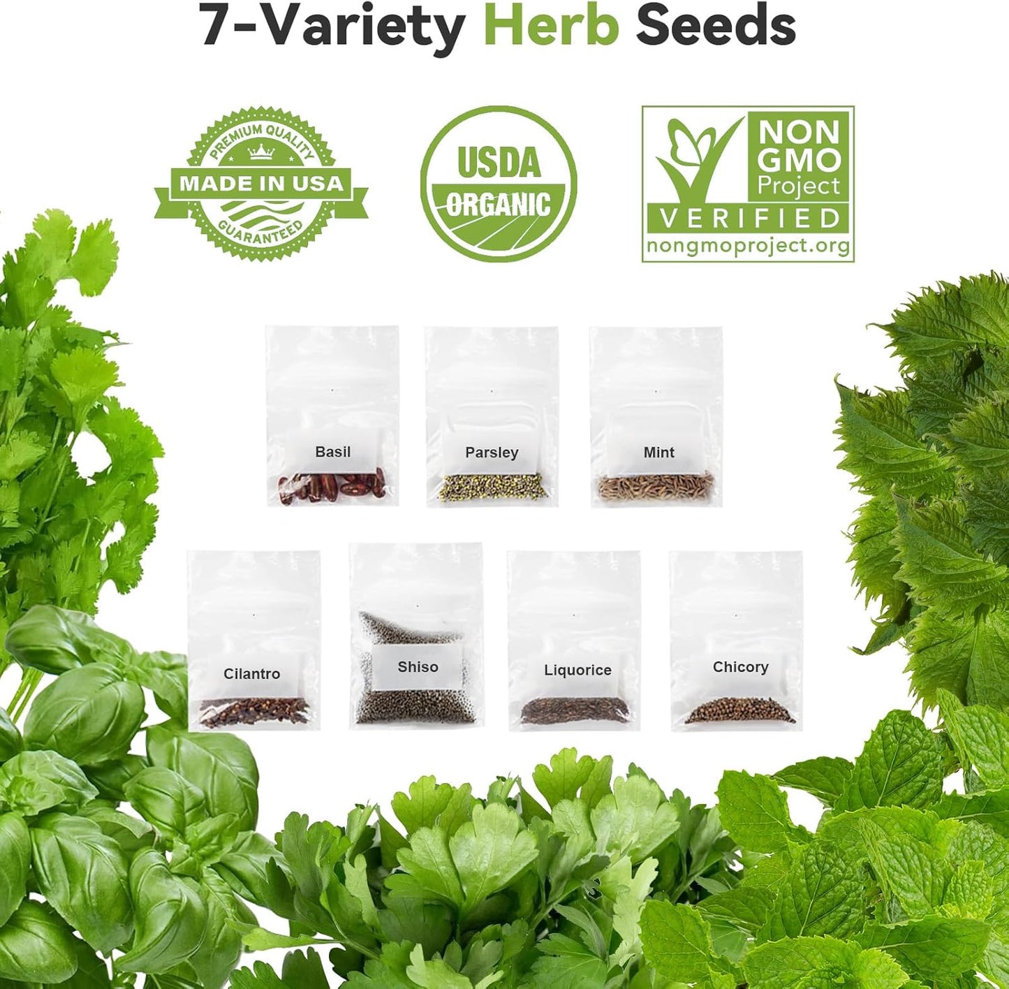 12-Pod Gourmet Herb Basil Seed Pod Kit for AeroGarden, Ahopegarden Hydroponic Garden, Basil, Mint, Cilantro, Parsley, Shiso, Chicory, Liquorice, 400+ Seeds