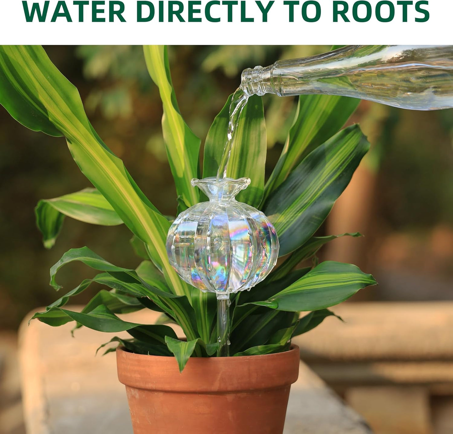 10 oz Large Top Fill Cactus Plant Watering Globes, Light Iridescent Glass Water Bulbs, Slow Release Self Watering Devices, Vacation Plant Watering System Self Watering Planter Insert, 4 Pack