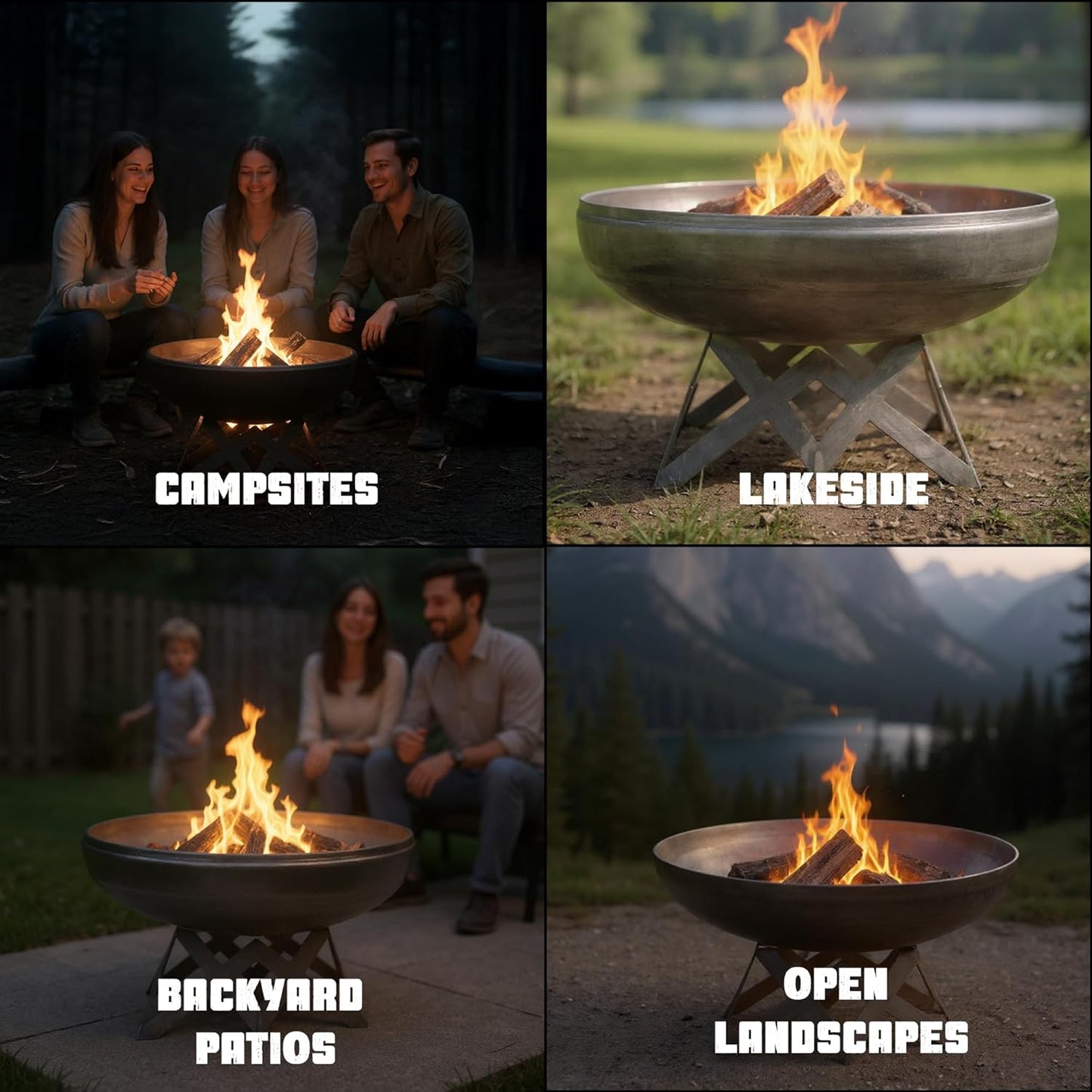Ohio Flame - 30" Liberty Fire Pit with Angular Base (Made in USA) - Natural Steel Finish