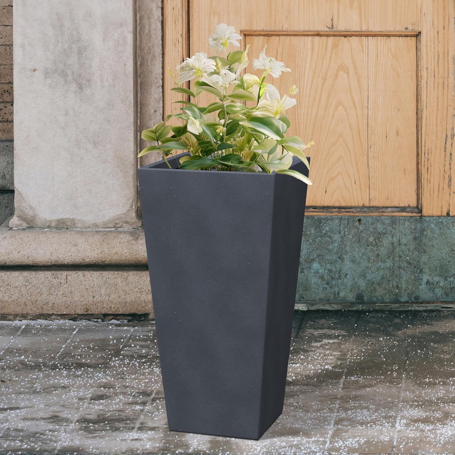 Kante 24.4 Inch Tall Tapered Concrete Planter, Modern Style Large Plant Pot with Drainage Hole and Rubber Plug for Patio, Backyard, Porch, Suitable for Indoor Outdoor Plants, Charcoal