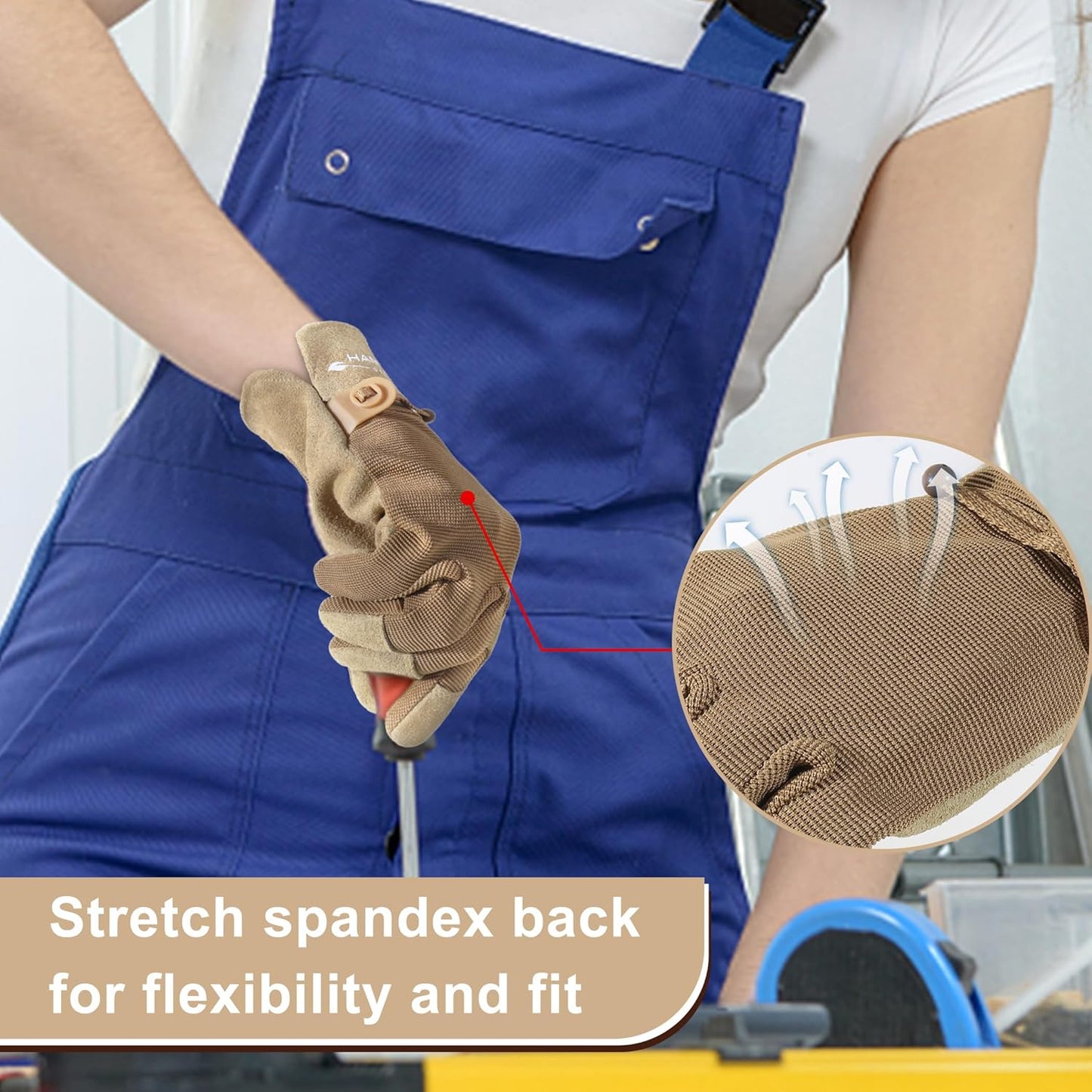 HLDD HANDLANDY Work Gloves for Women and Ladies, Leather Gardening Gloves Flexible Mechanic Working Gloves