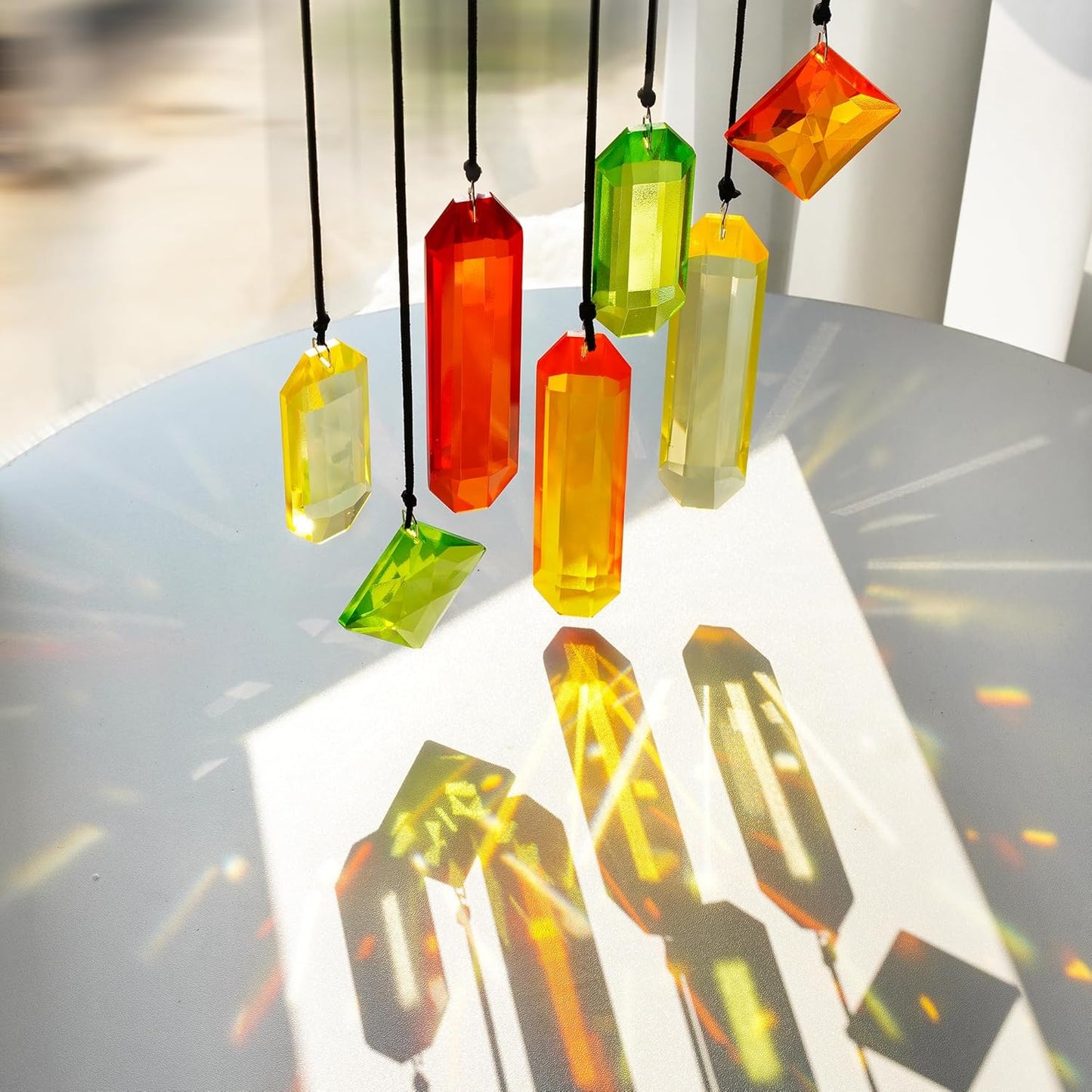 HDCRYSTALGIFTS 7PCS Crystal Prisms Suncatcher for Window Hanging, Rainbow Hanging Crystal Sun Catchers Indoor Window, Home Garden Christmas Decorations (Season Design)