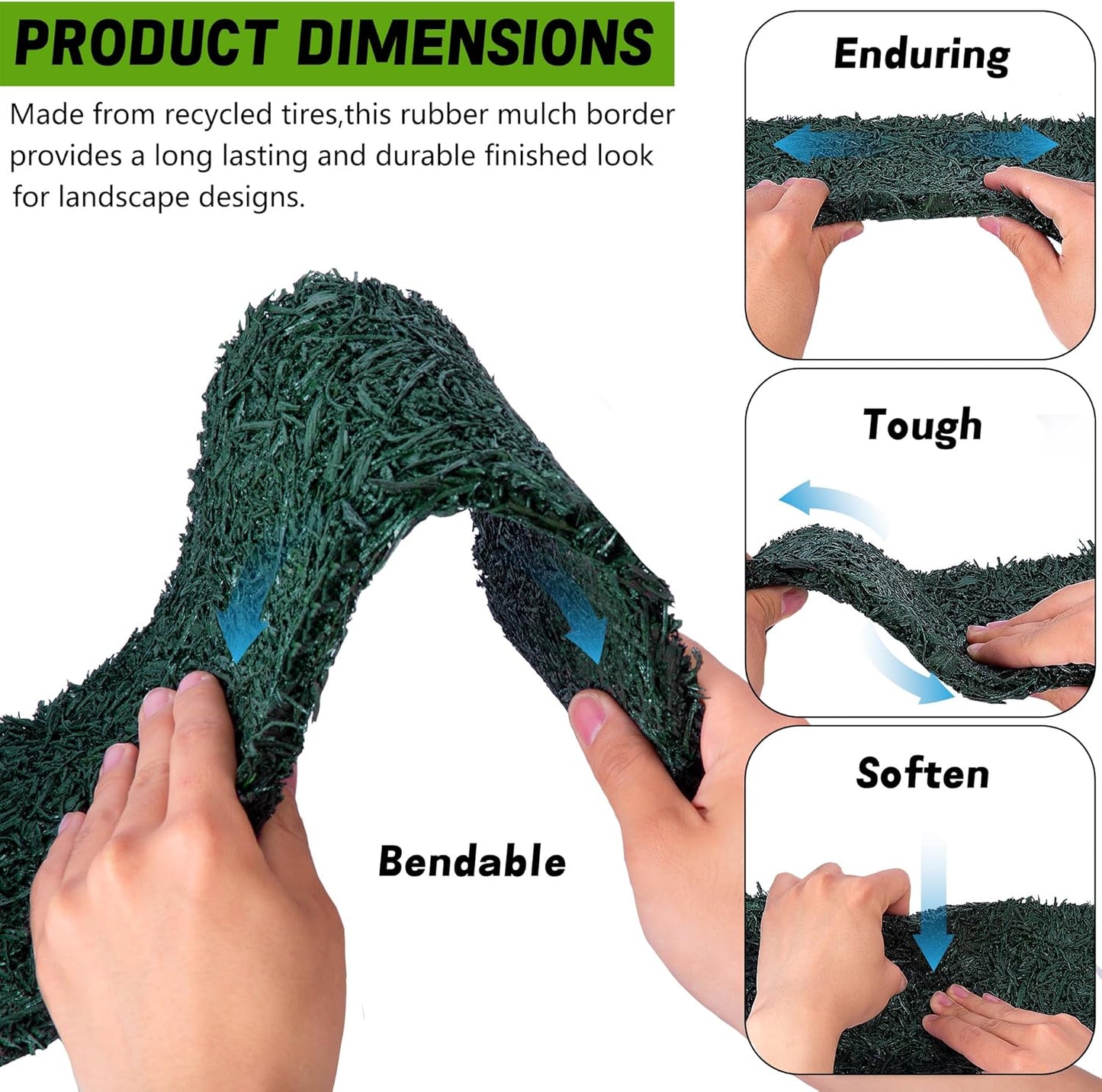 DECOHS 140" x 5.5" Recycled Rubber Mulch Mat Roll for Landscaping, Permanent Garden Pathway Mulch Barrier, Rubber Mulch Walkway Pathway Mat for Plants, Vegetable and Flower Outdoor (Green)