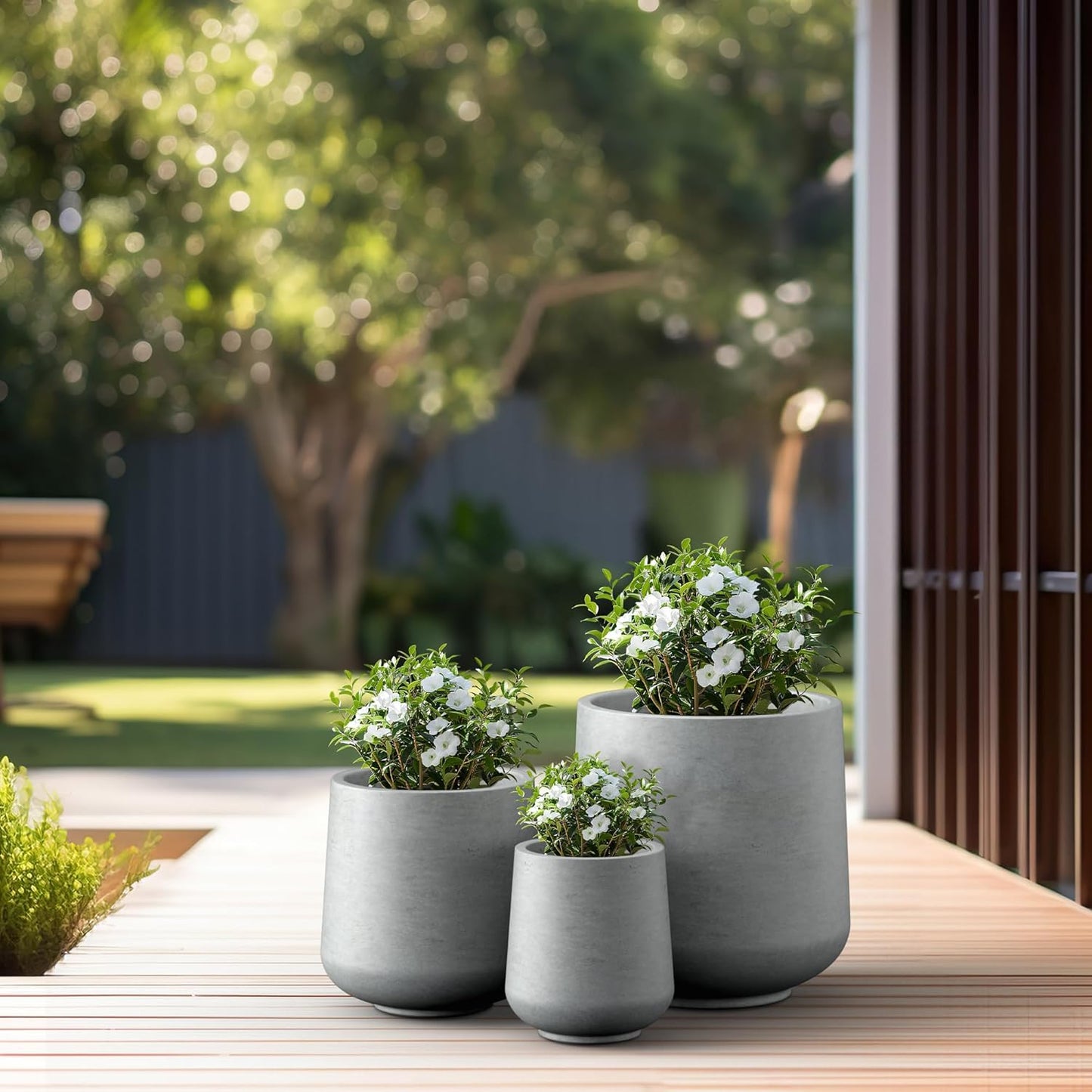 Kante 15.3"+11.6"+8.2" Dia Round Concrete Planter, Large Outdoor Indoor Planter Pots Containers with Drainage Holes and Rubber Plug for Home Garden Patio, Gray Concrete