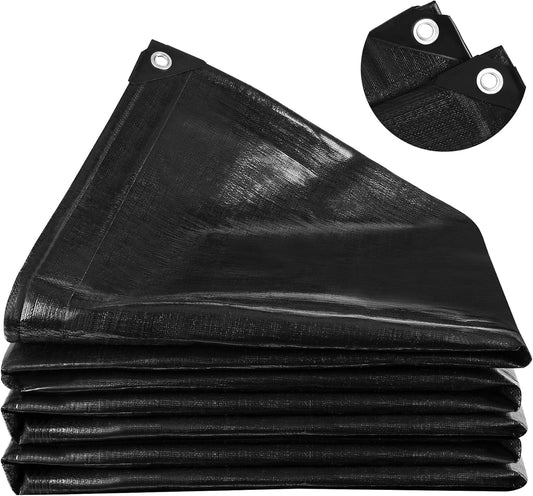MYFAMIREA 20 x 20FT Pond Liner, 28Mil PE Preformed Pond Liner with 16 Hemmed Edge Buttonholes Sun Resistant Easy Cutting for Outdoor Ponds, Fish Koi Ponds, Garden Fountain, Waterfall Ponds