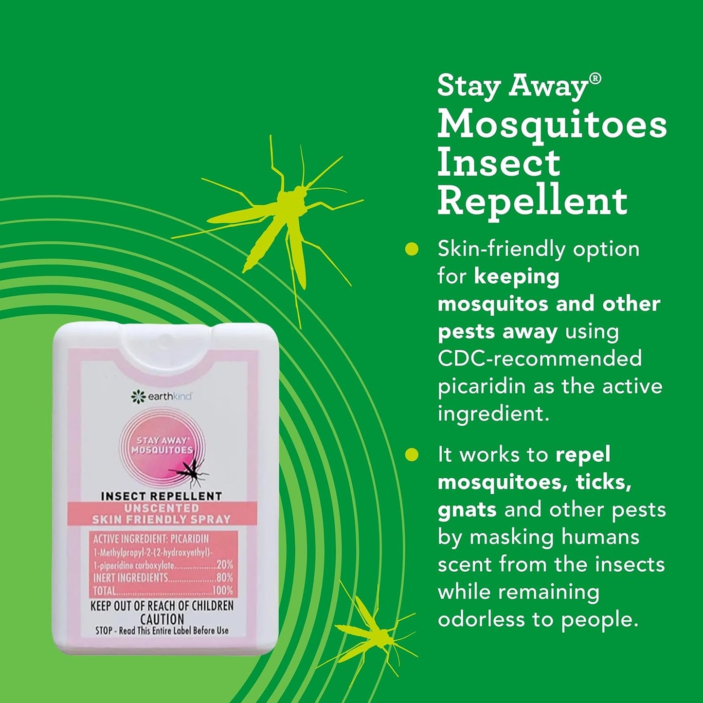 EarthKind Stay Away Mosquitoes Insect Repellent - Plant-Based, Unscented Mosquito Body Spray with Picaridin - Up to 14-Hour Protection - Safe for Children When Used As Directed - Travel Size (4-Pack)