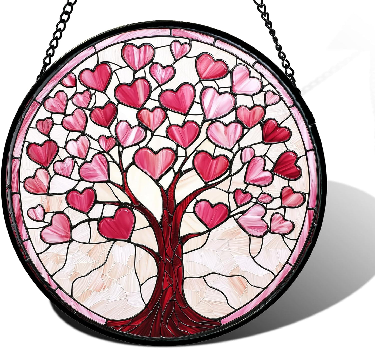 Stained Glass Window Hanging, Valentine's Day Gifts Pink Love Heart Tree Suncatcher Hangings Beige Sun Catchers Decor for Birthday for Women, Men, Wife, Aunt, Mom 6.3 in