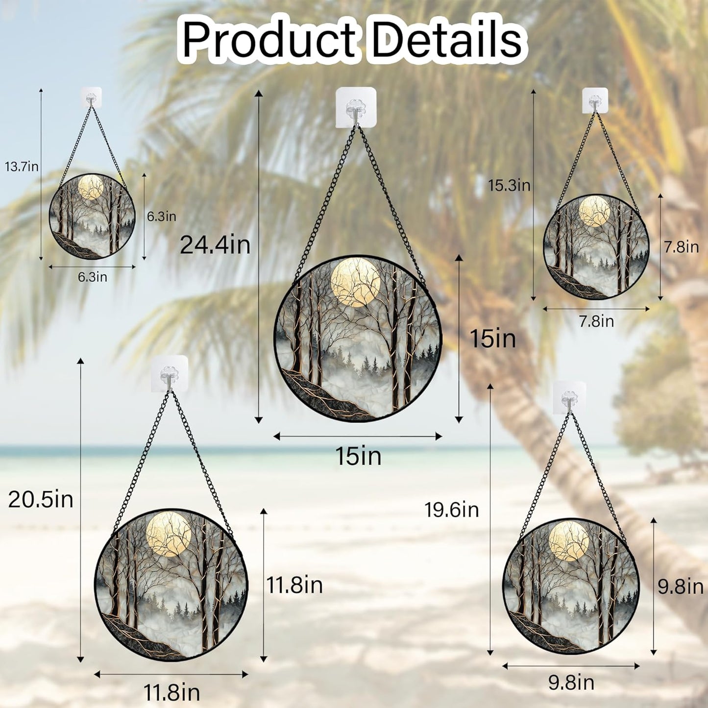 Stained Glass Window Hanging - Black and White Gold Moon Forest Sun Catcher for Door Home Decor Suncatcher Christmas Mother's Day Birthday Gifts for Women Men Lovers Mom Nana 6.3 in