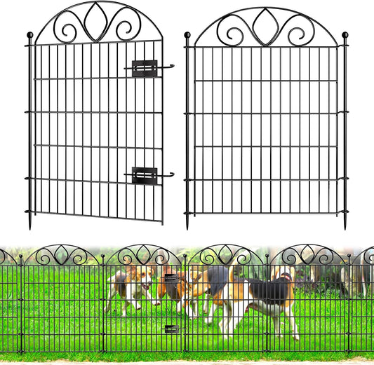 5 Panels No Dig Tall Garden Fence with Gate – 34" H X 11' L Rustproof Metal Dog Fence Outdoor for Yard, Decorative Animal Barrier Fence for Pet, Garden Border, Patio, Flower | Temporary Fencing