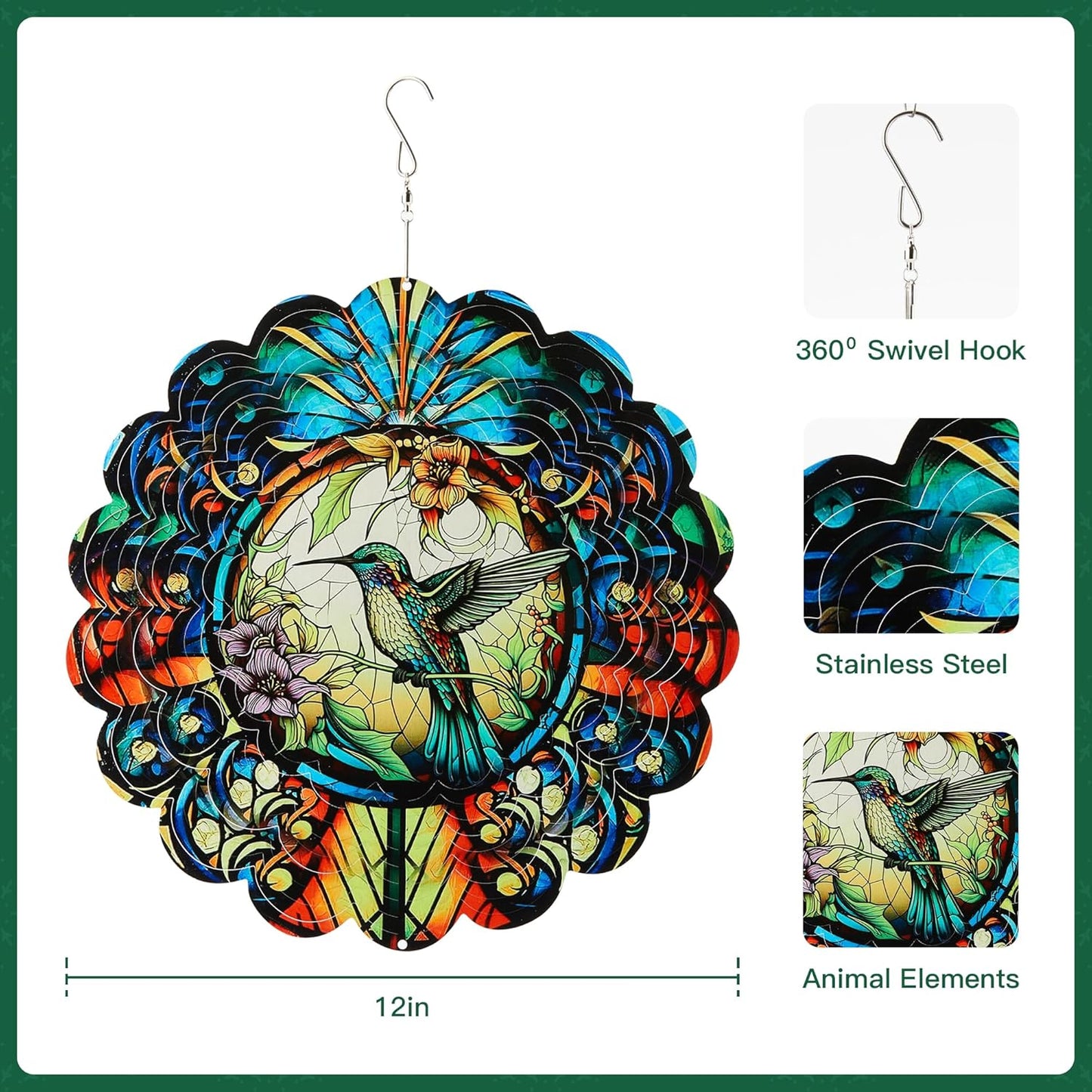Hummingbird Outdoor Wind Spinners Decorations, Birthday Gifts for Women Mom Wife Grandma, 12 inch 3D Wind Sculptures for Indoor/Outdoor Decor, Yard Art, Garden Decorations