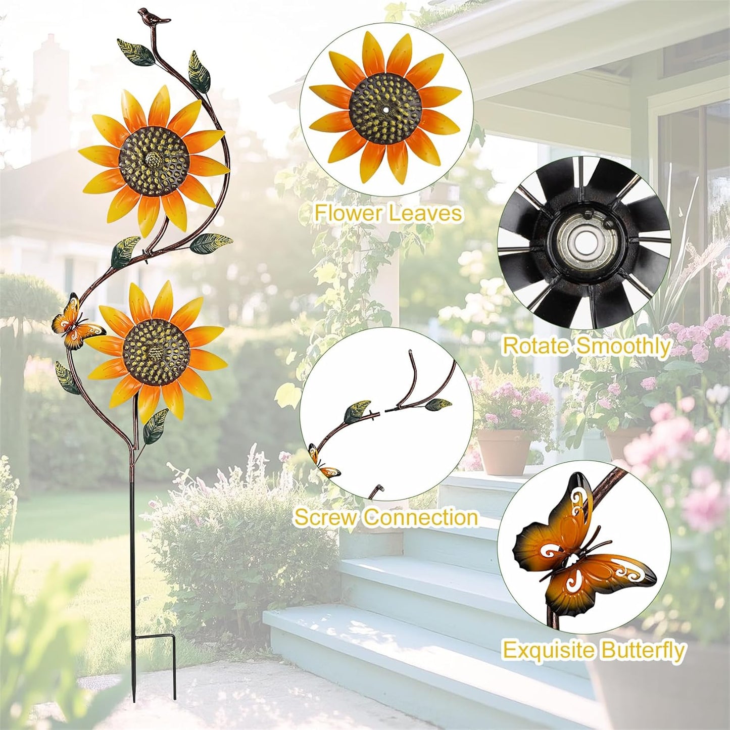 Sunflower Wind Spinners Yard Decoration Outdoor - Windmill Wind Sculptures & Spinners Metal Yard Art Pinwheels for Garden Patio Lawn Decor