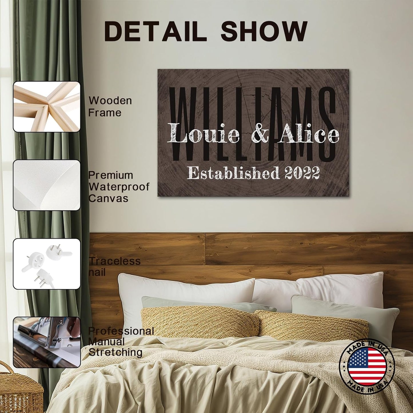 iLOOKLiKE Personalized Last Name Signs with Couple's Names Wall Art Custom Family Established Date Canvas Prints Framed Unique Wedding Anniversary Housewarming Gifts for Home Decor 24×36inch