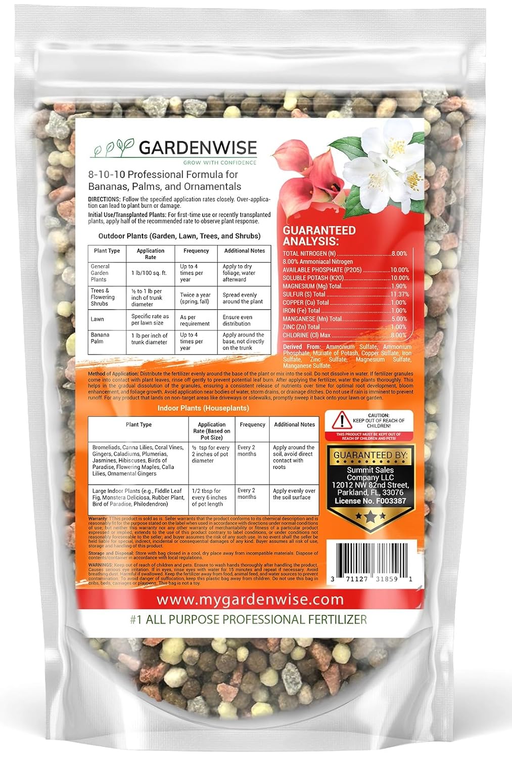 Elite 8-10-10 Professional Fertilizer for Banana, Flowering, and Fruit Trees, Ornamentals - Boosts Flowering & Fruiting - for Indoor & Outdoor Plants (4 QUARTS)