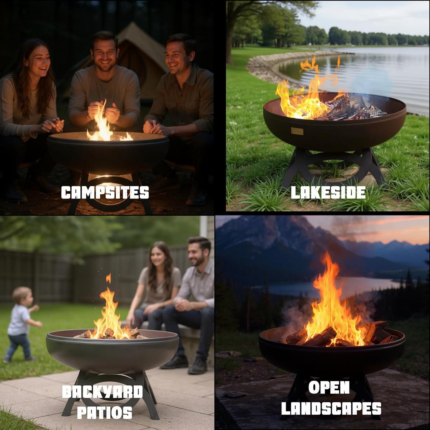 Liberty Fire Pit – Ohio Flame Wood Burning Outdoor Fire Pit - 36" Diameter with Curved Base (Made in USA)